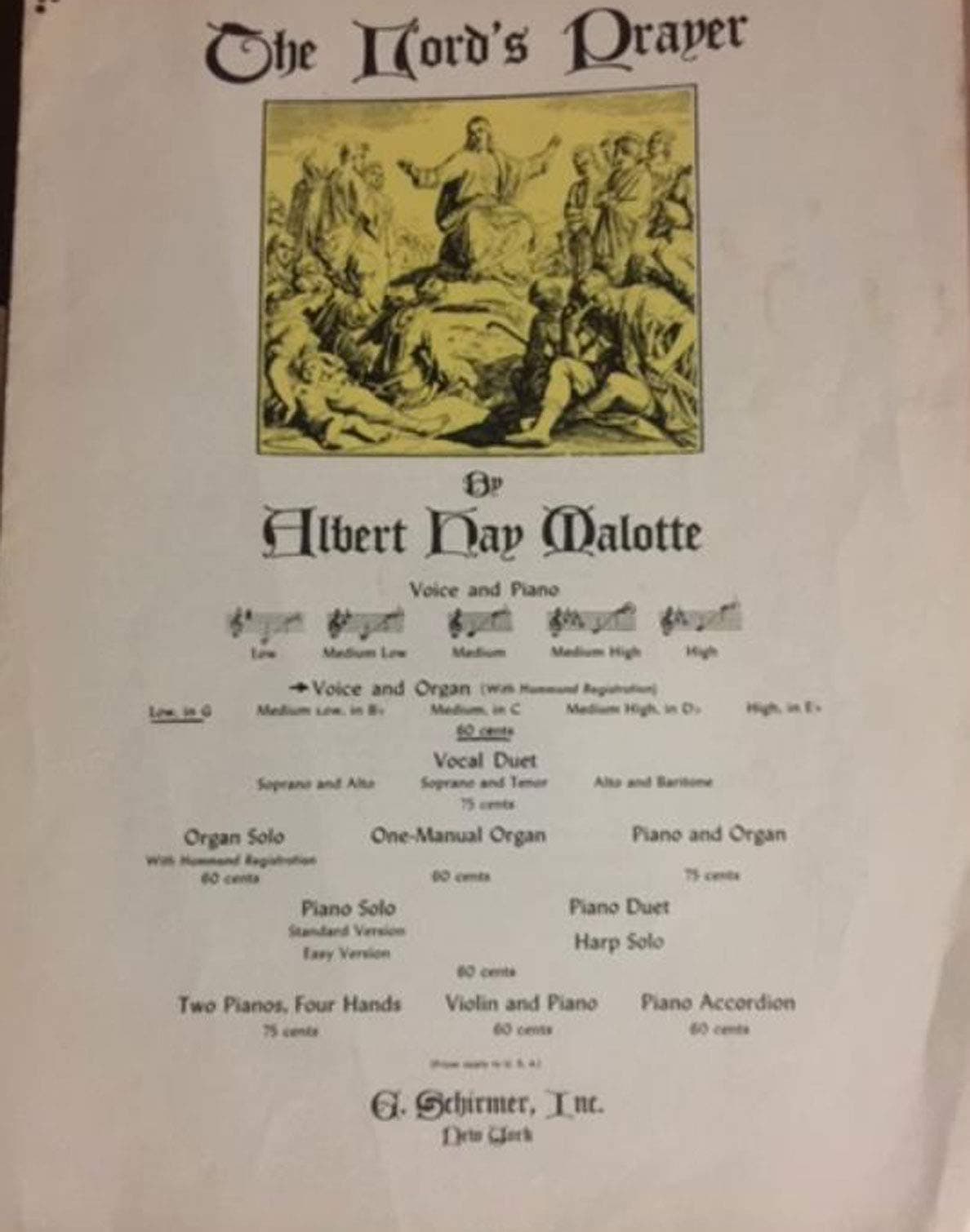 Our Lord's Prayer - Voice and Organ with Hammond Registration) Low in G [Sheet music] Albert Hay Malotte by null
