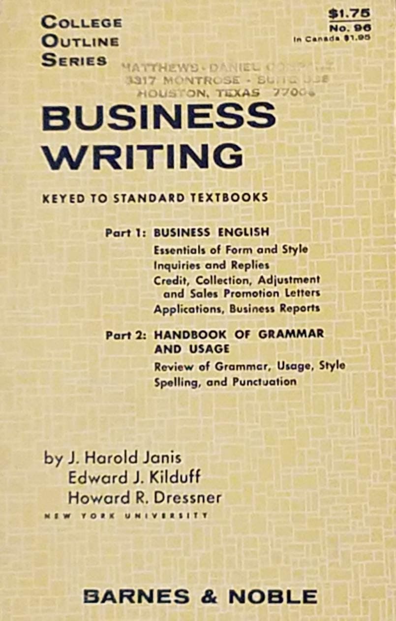 Business Writing Keyed to Standard Textbooks [Paperback] J. Harold Janis; Edward J. Kilduff and Howard R. Dressner by null