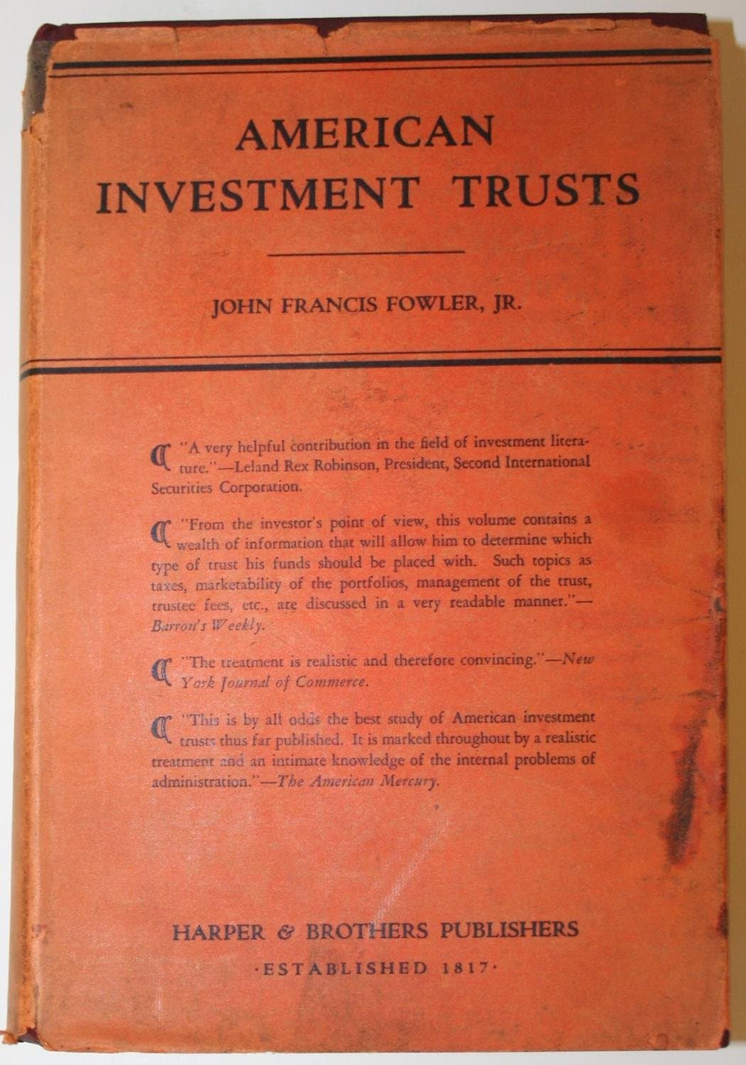 American Investment Trusts [Hardcover] John Francis Fowler by null