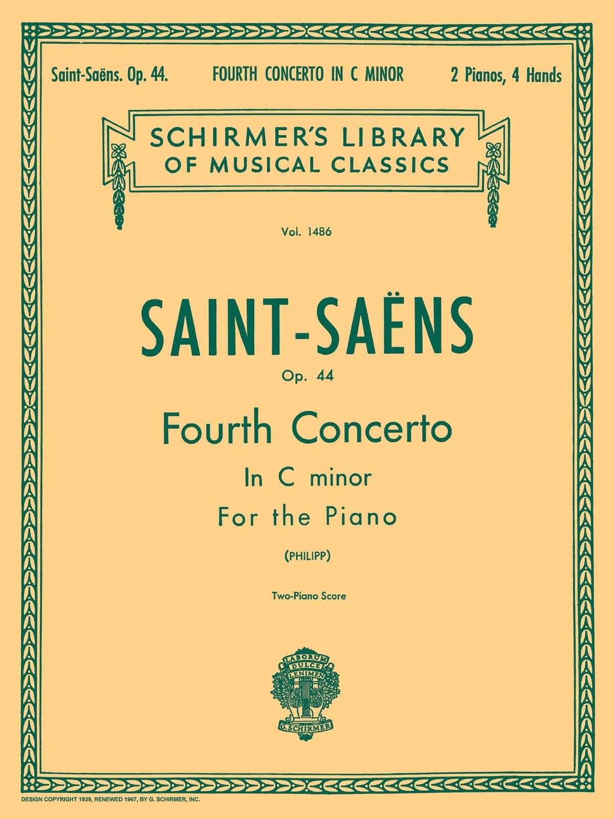 Concerto No. 4 in C Minor, Op. 44: Schirmer Library of Classics Volume 1486 Piano Duet (Schirmer's Library of Musical Classics) [Paperback] Philipp, I and Saint-Saens, Camille by null