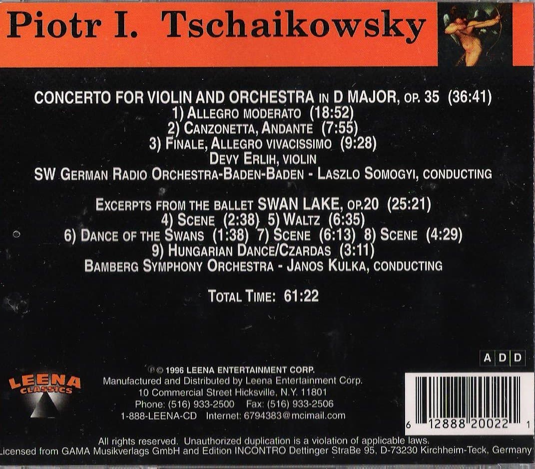 Tschaikowsky: Concerto for Violin and Orchestra / Excerpts from Swan Lake [Audio CD] Piotr Ilyitch Tschaikowsky