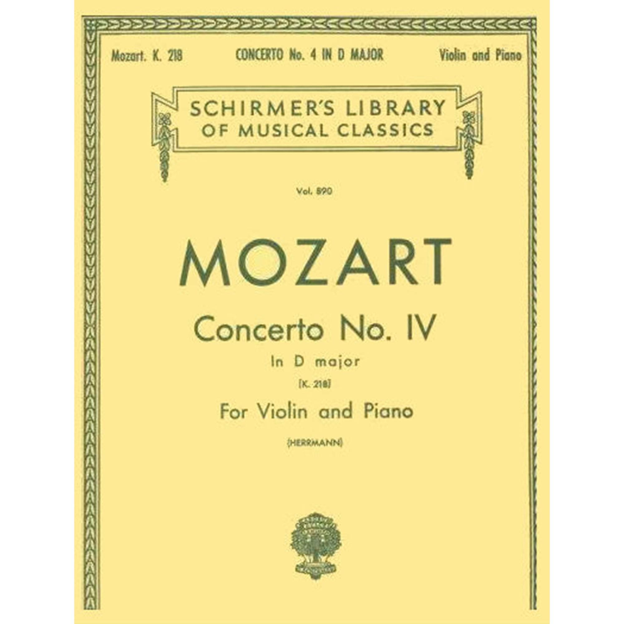 G. Schirmer Concerto No 4 In D Major for Violin And Piano K218 By Mozart