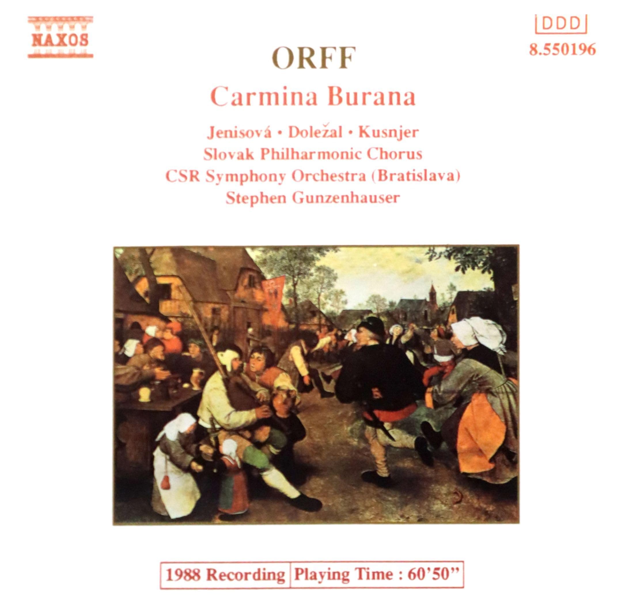 Carmina Burana [Audio CD] C. Orff; Stephen Gunzenhauser; Carl Orff; Czecho-Slovak Radio Symphony Orchestra; Slovak Philharmonic Choir; Eva Jenisova; Vladimir Dolezal and Ivan Kusnjer