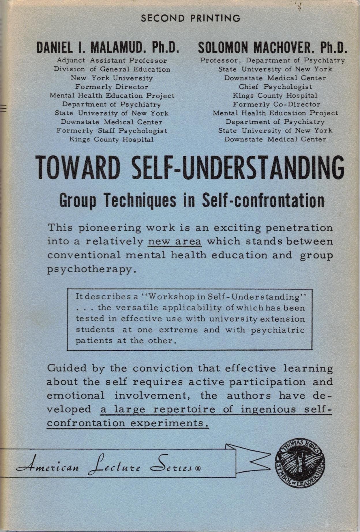 Toward Self-Understanding: Group Techniques in Self-Confrontation Malamud, Daniel I. and Machover, Solomon by null