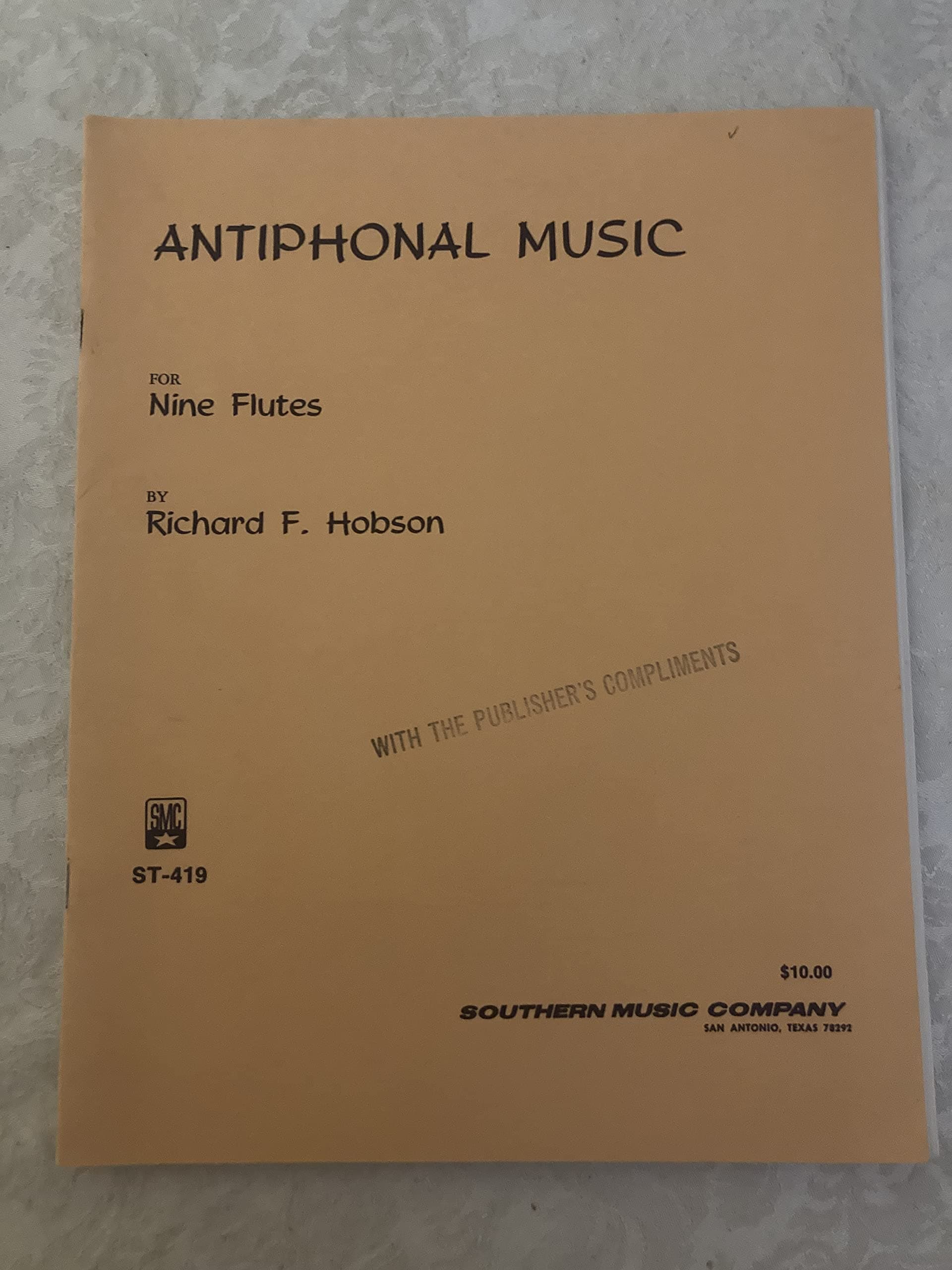 ANTIPHONAL MUSIC FOR NINE FLUTES BY RICHARD F. HOBSON SCORE AND PARTS [Sheet music] RICHARD F. HOBSON by null