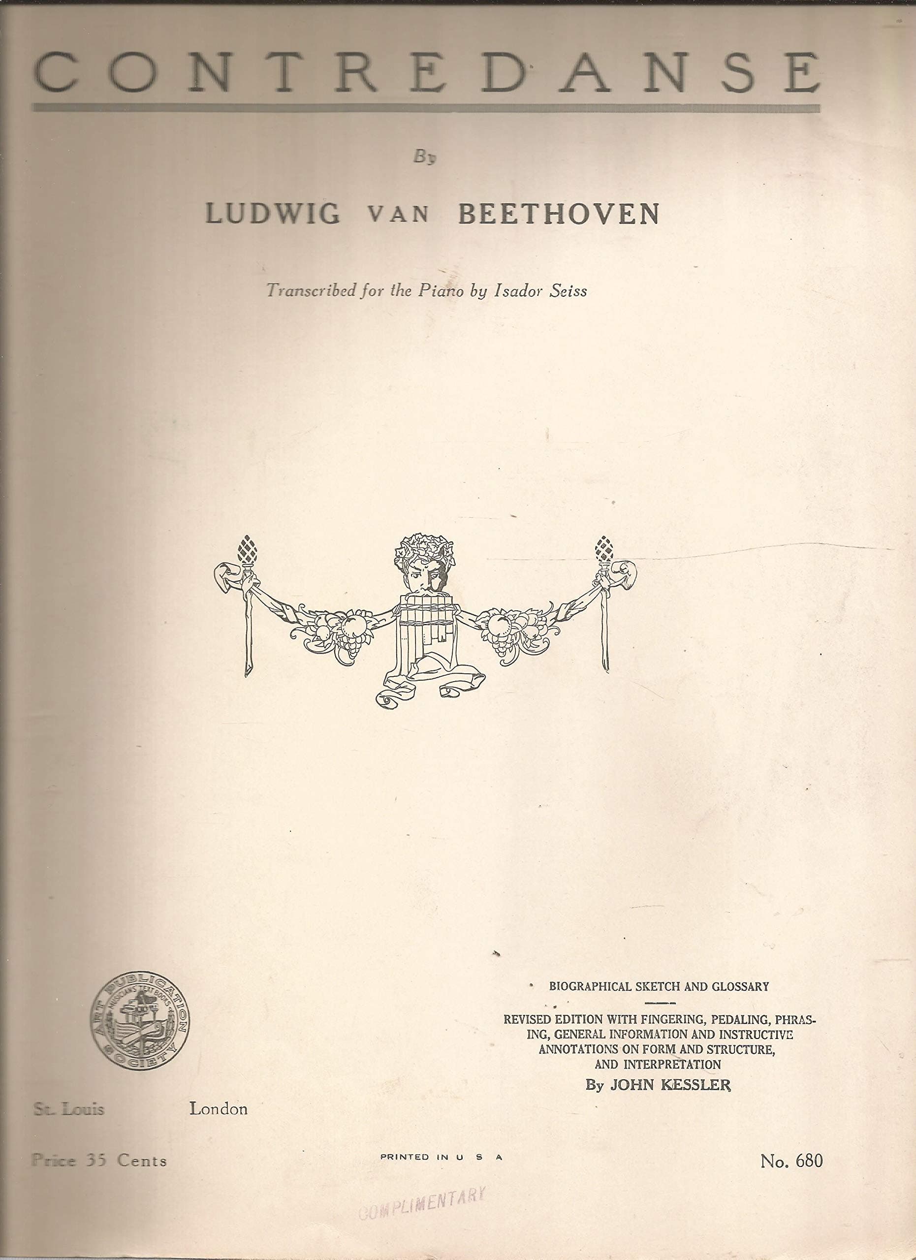 Contredanse by Ludwig van Beethoven. Transcribed for The Piano by Isador Seiss [Sheet music] Isador Seiss by null