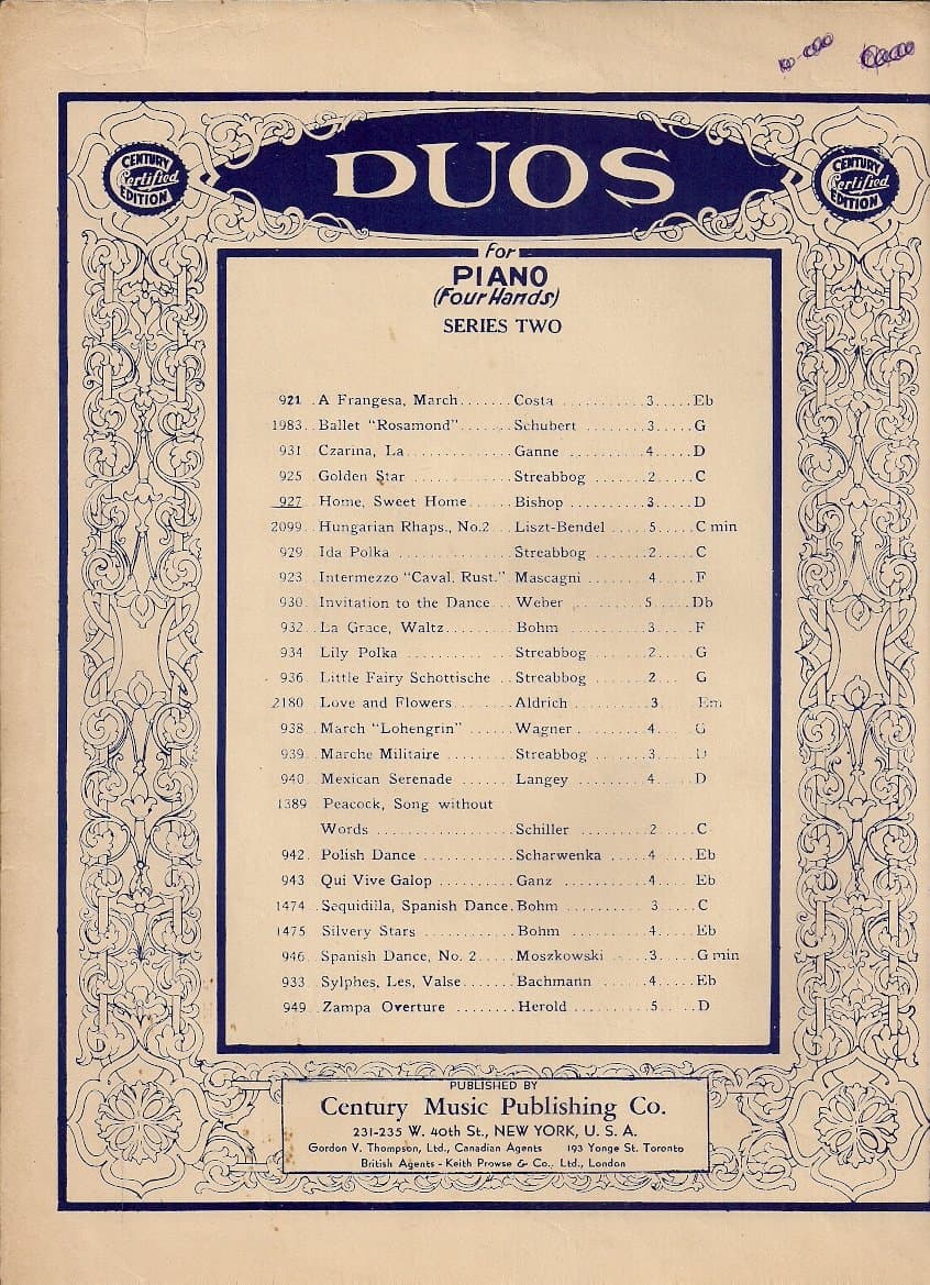 Home, Sweet Home (Duos for Piano (Four Hands), Series Two) [Sheet music] D. Bruguier by null