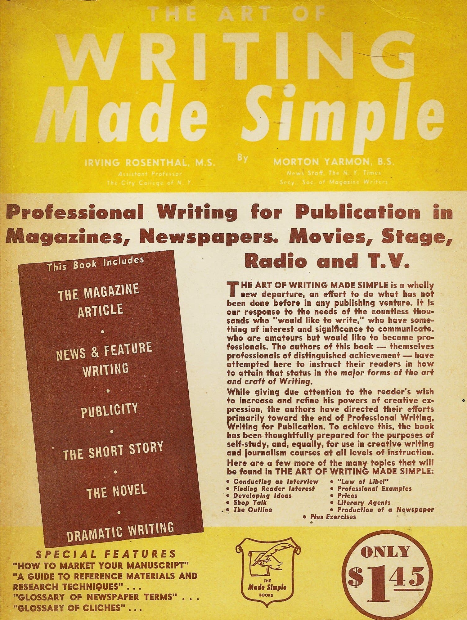The Art Of Writing Made Simple [Unknown Binding] Irving Yarmon Rosenthal by null