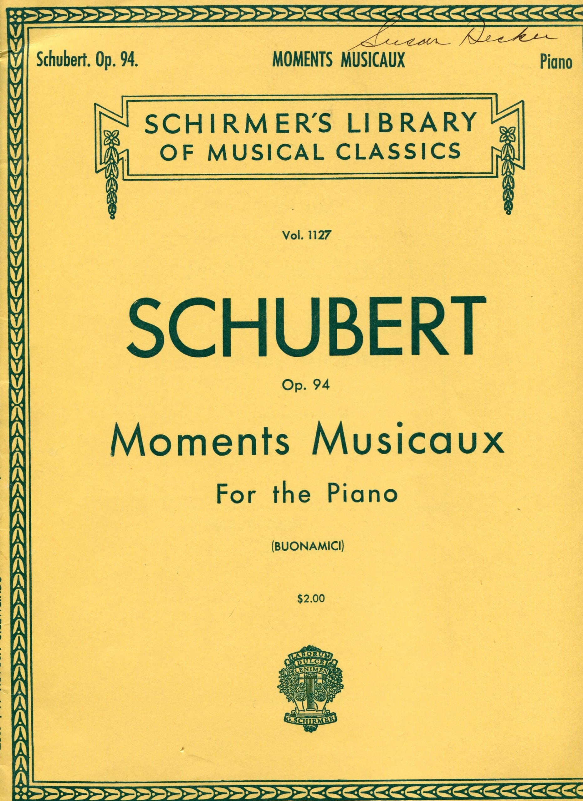 Opus 94: Moments Musicaux for the Piano (Schirmer's Library of Musical Classics, Vol. 1127) [Paperback] Schubert by null