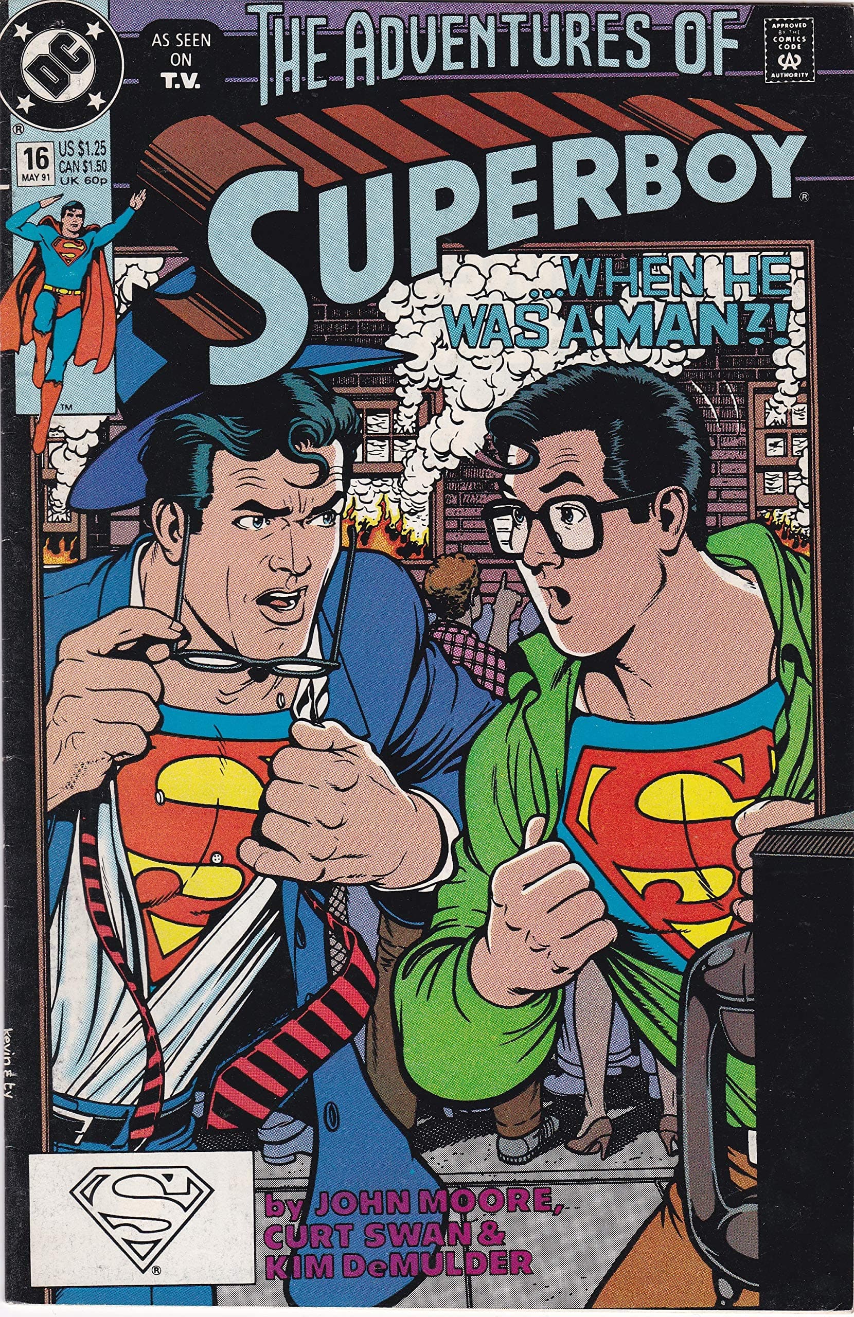 The Adventures Of Superboy # 16 May 1991 When He Was A Man?! [Comic] John Moore, Curt Swan by null