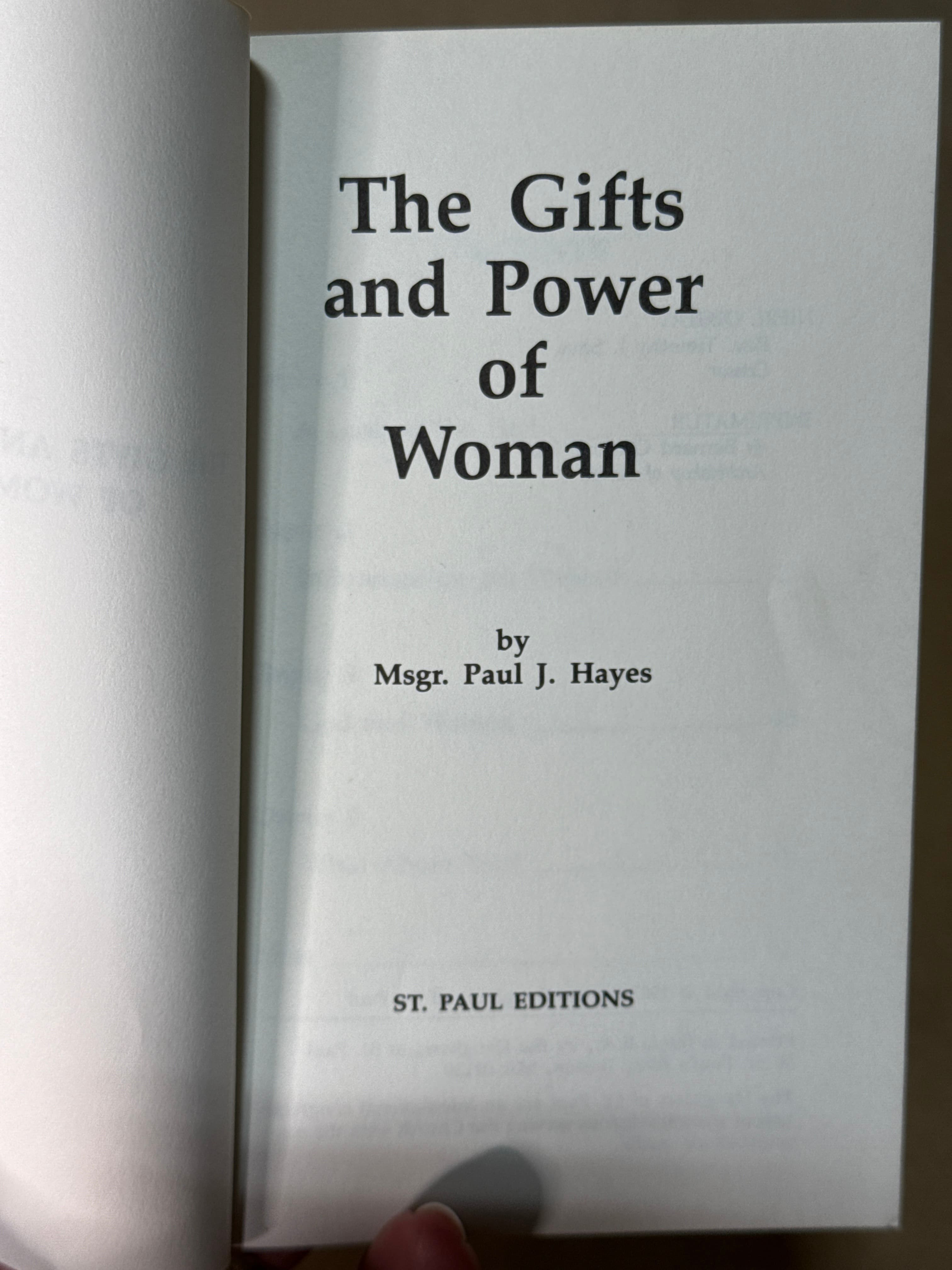 The Gifts and Power of Woman by Msgr. Paul J. Hayes - title page