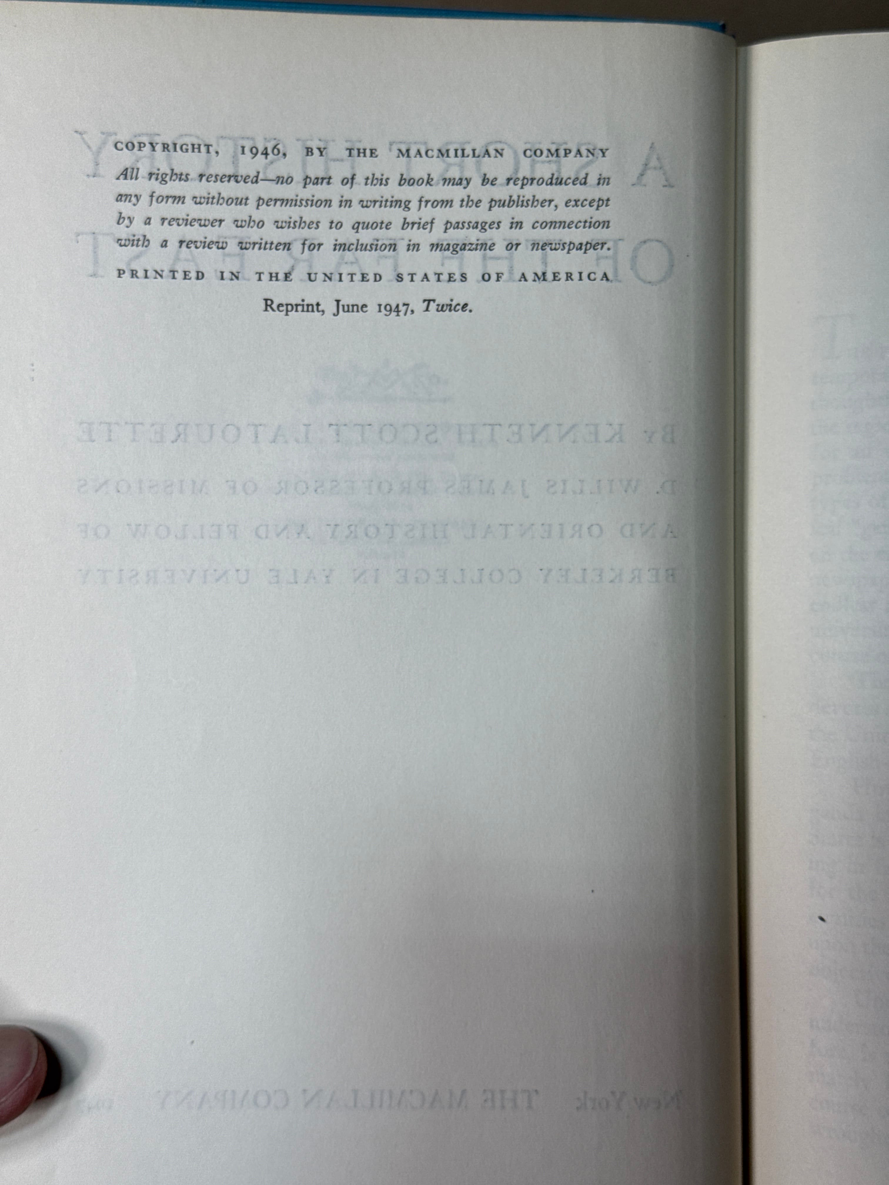 A Short History of the Far East by Kenneth Scott Latourette - copyright page showing publication details