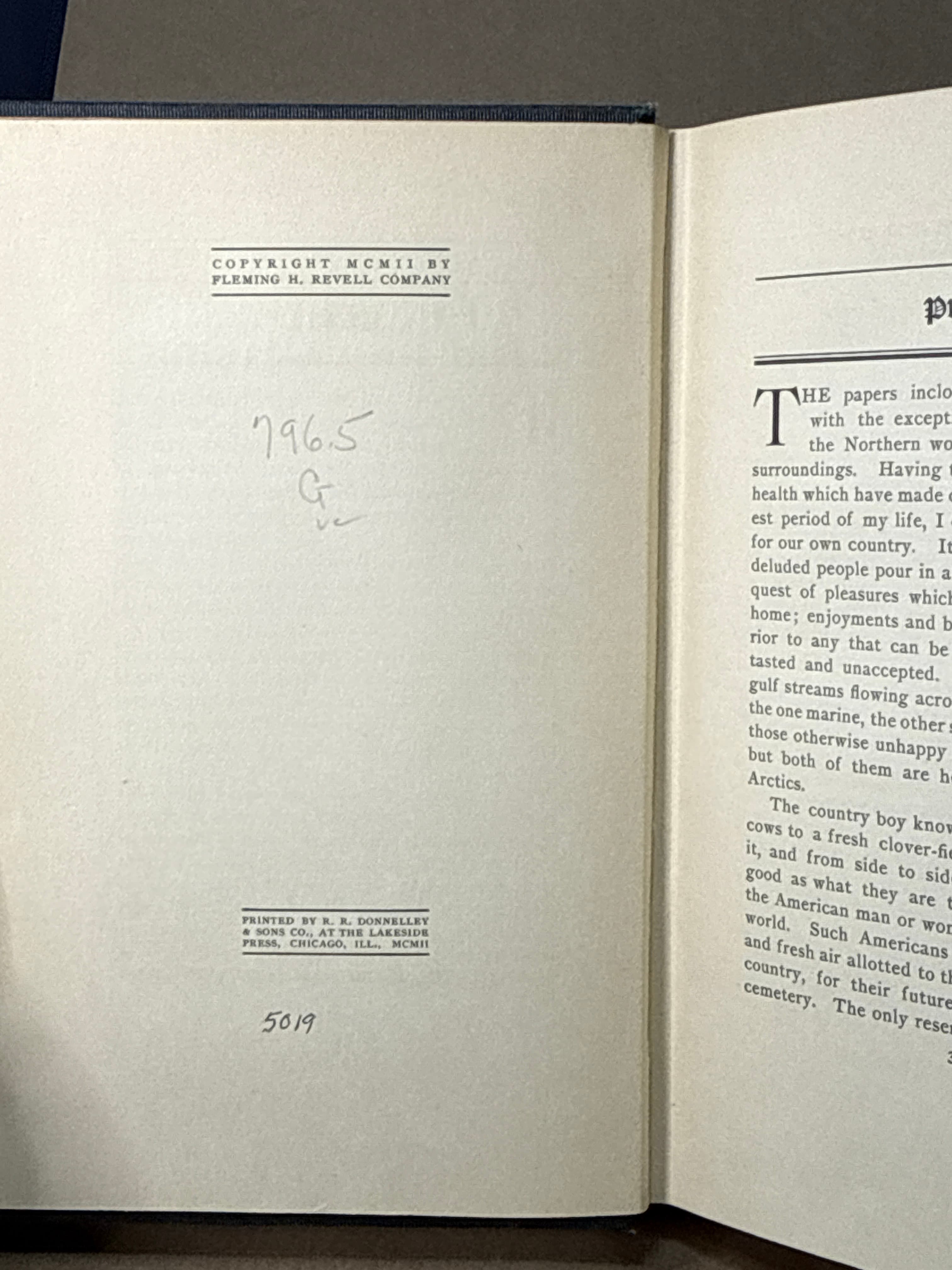 Musings by Camp-fire and Wayside by William Cunningham Gray - copyright page showing 1902 details