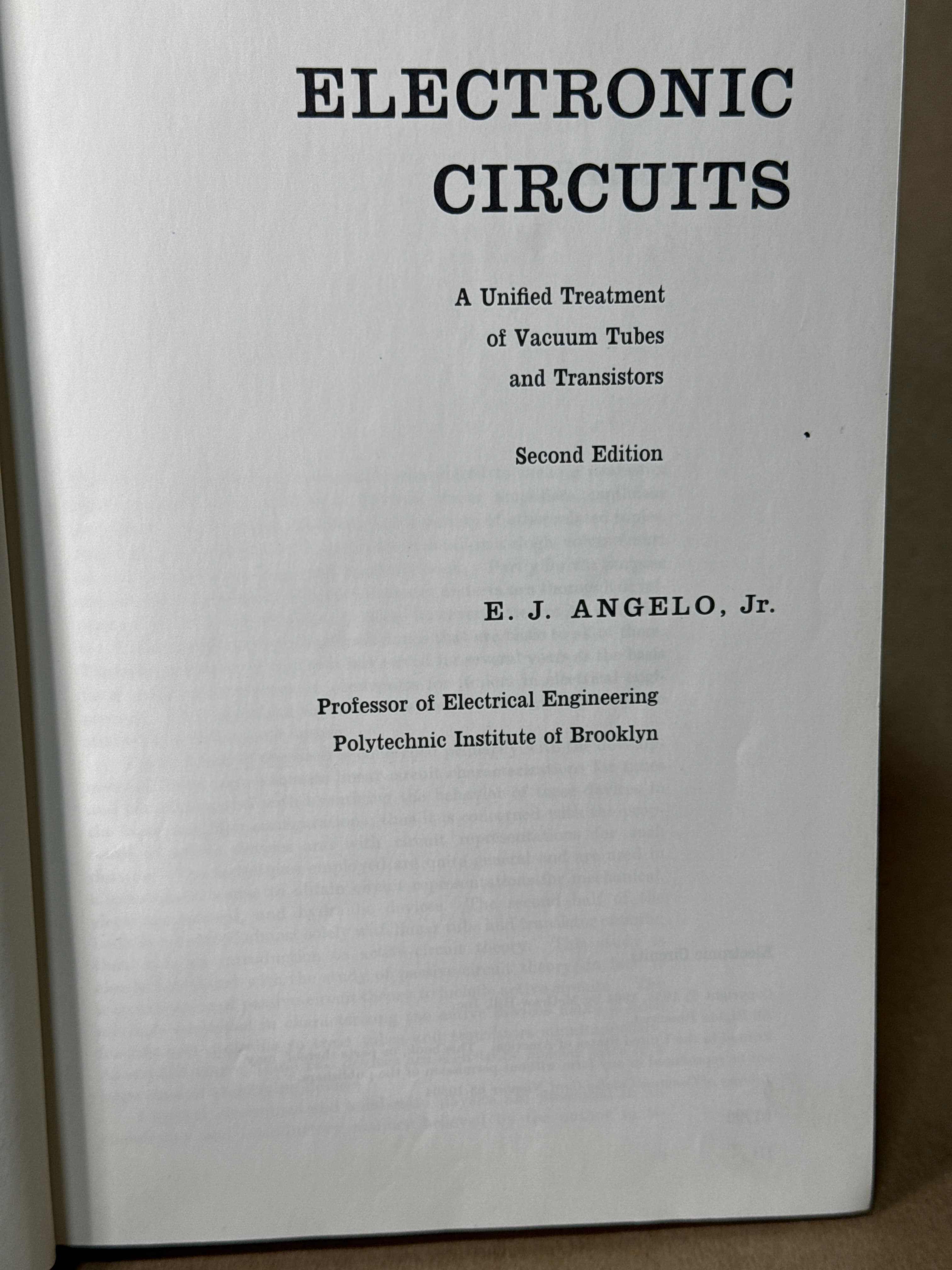 Electronic Circuits: A Unified Treatment of Vacuum Tubes and Transistors by E. J. Angelo, Jr. - title page