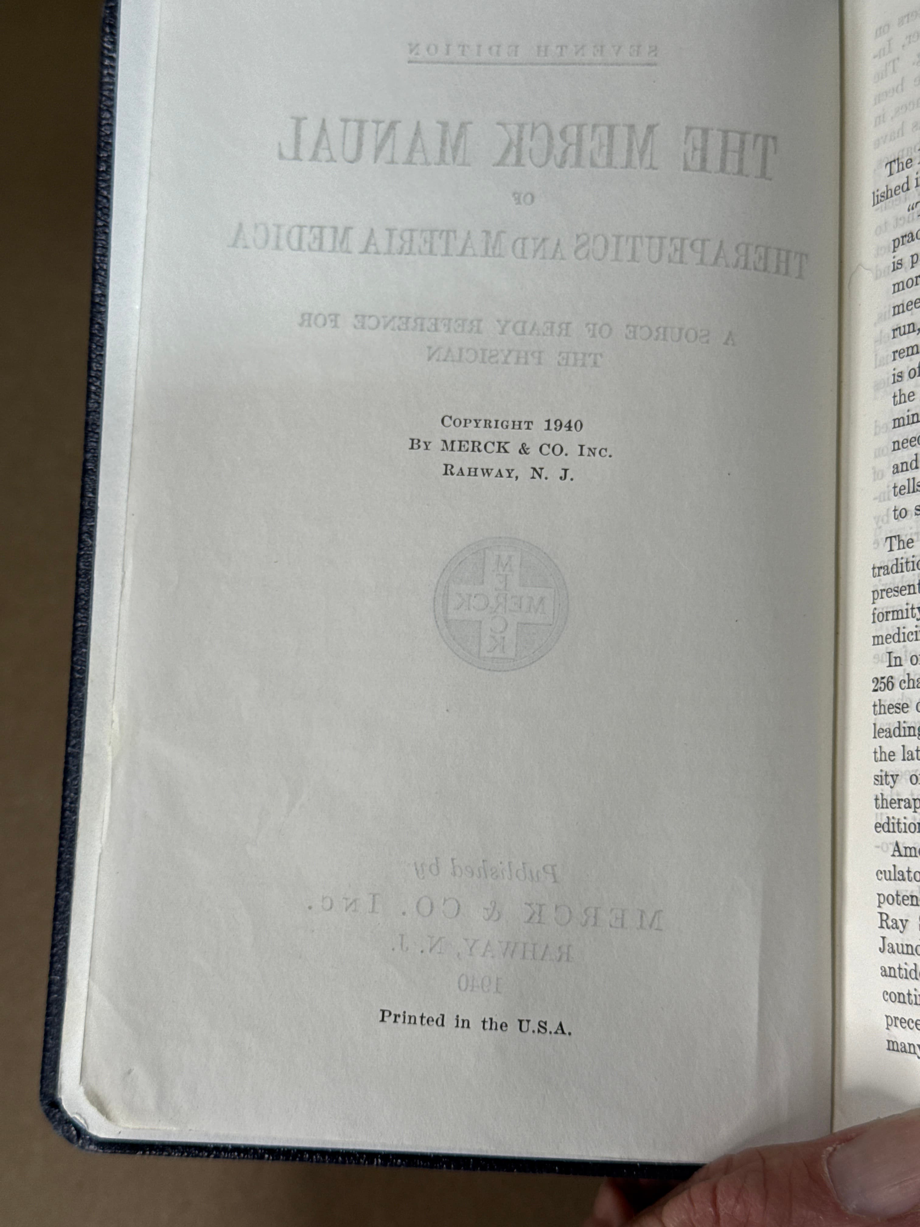 The Merck Manual of Therapeutics and Materia Medica - copyright page showing 1940 details