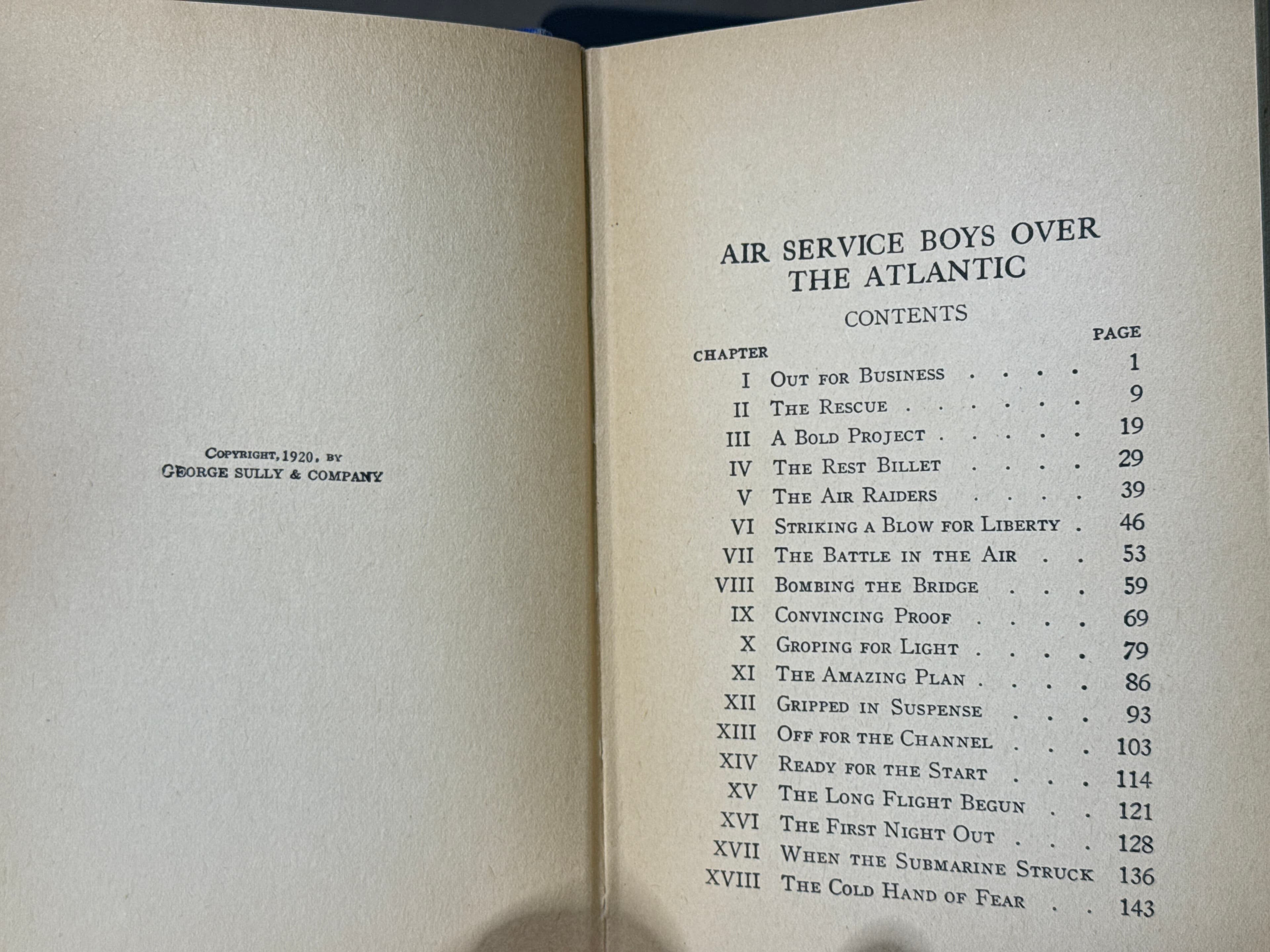 Air Service Boys Over the Atlantic by Charles Amory Beach - copyright page showing 1920 details