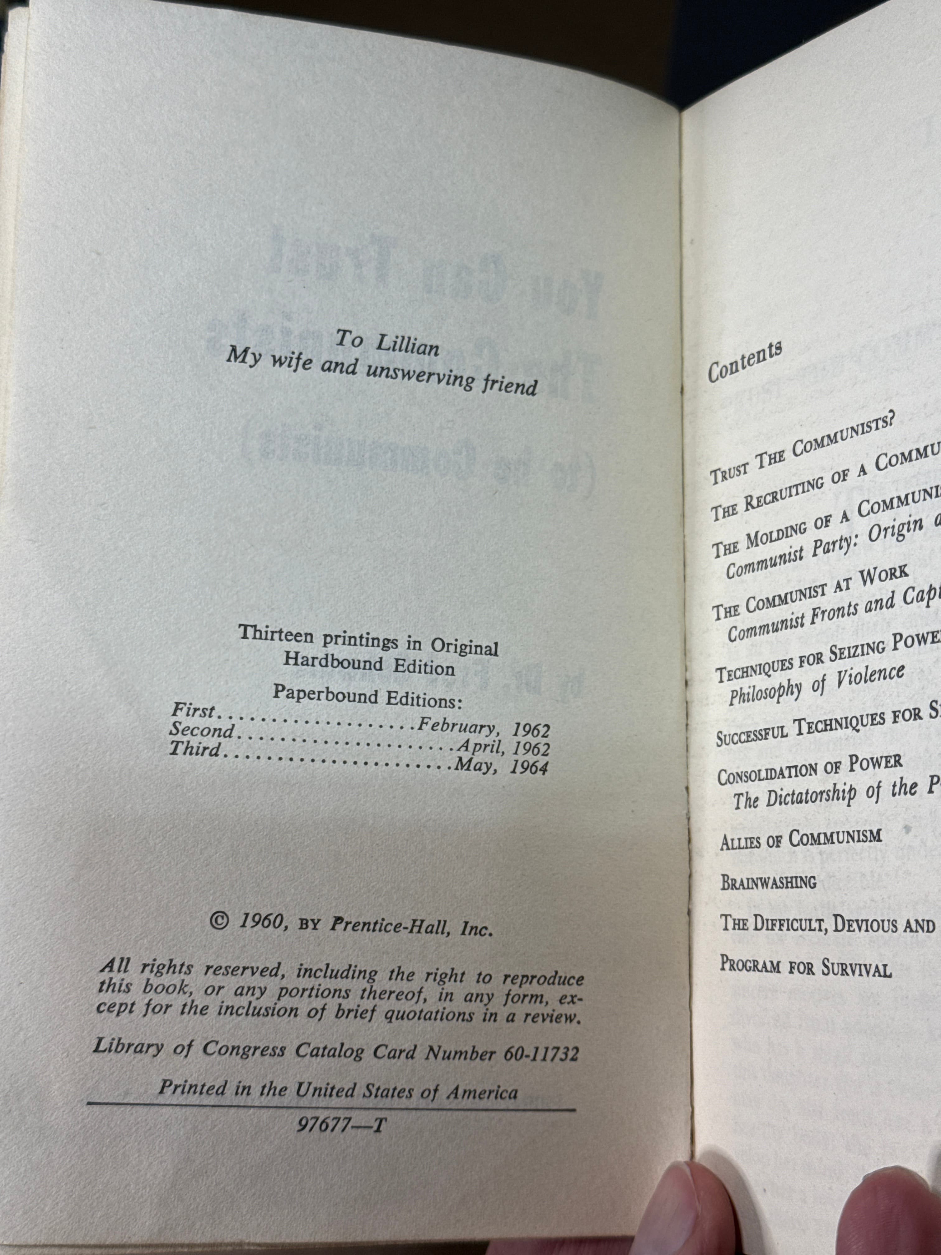 You Can Trust the Communists (to be Communists) by Dr. Fred Schwarz - copyright page showing 1964 details
