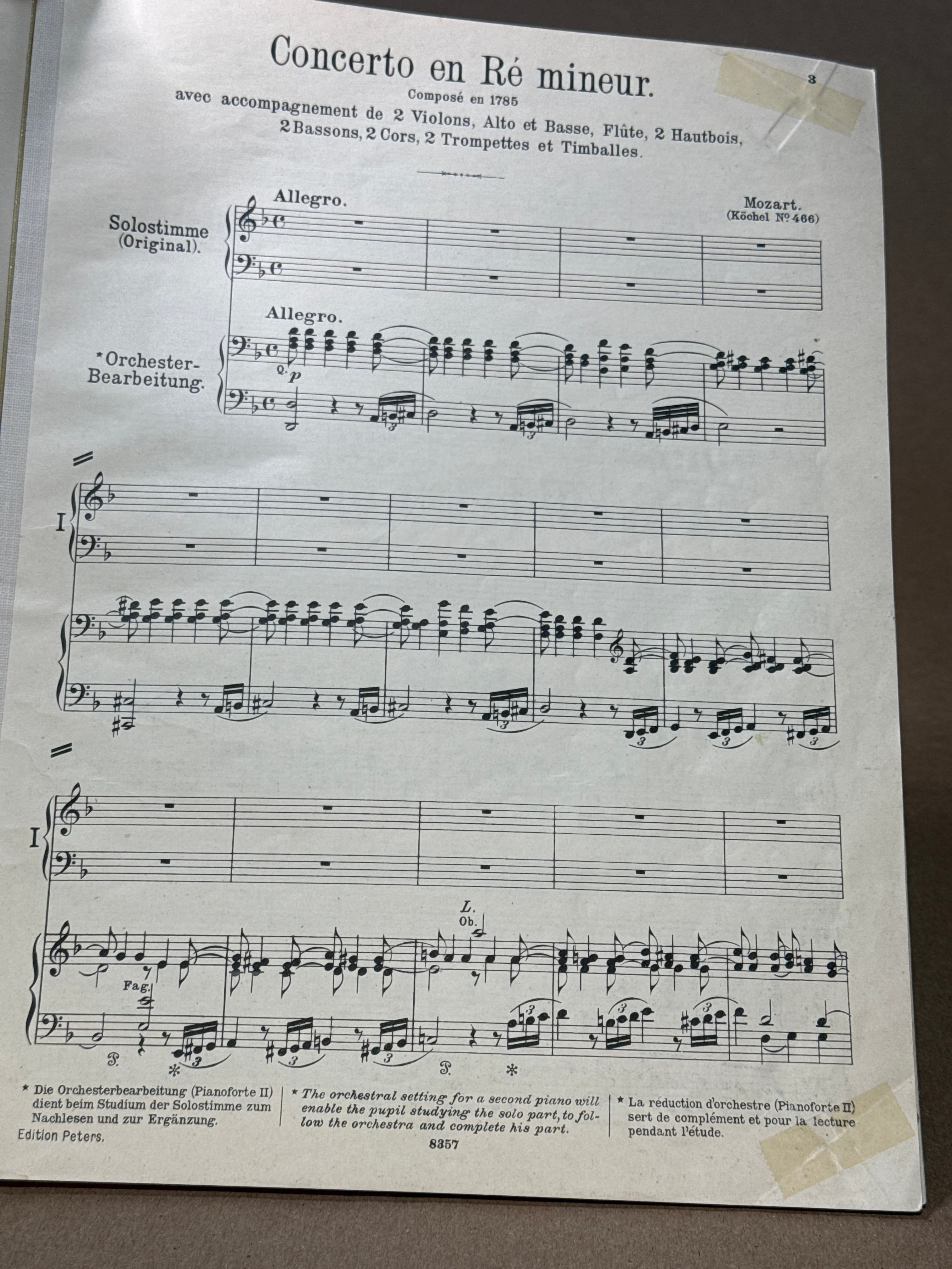 Konzert D moll für Klavier und Orchester [Sheet Music] W. A. Mozart by W. A. Mozart - copyright page showing publication details