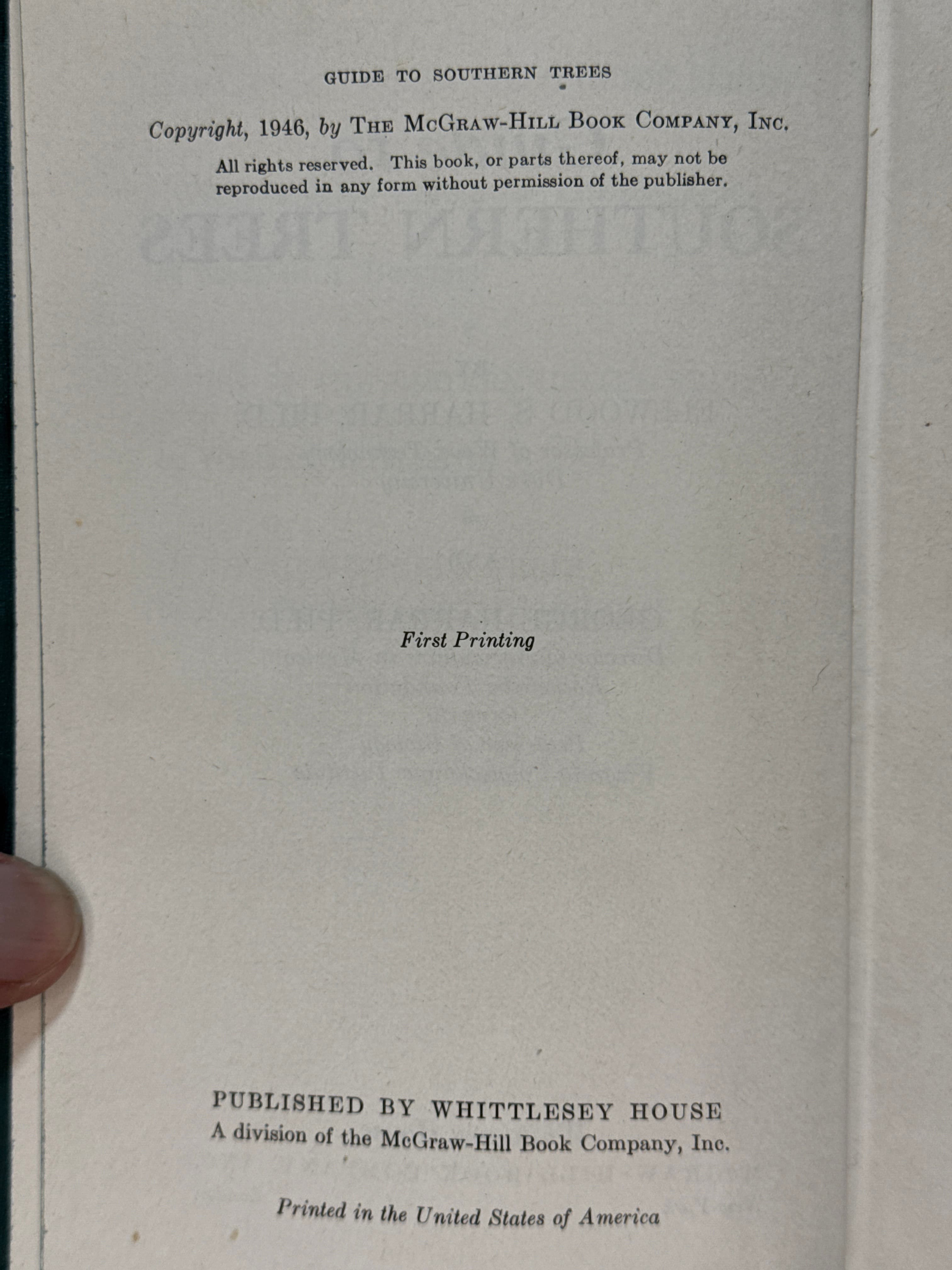 Guide to Southern Trees by Ellwood S. Harrar and J. George Harrar - copyright page showing 1946 details