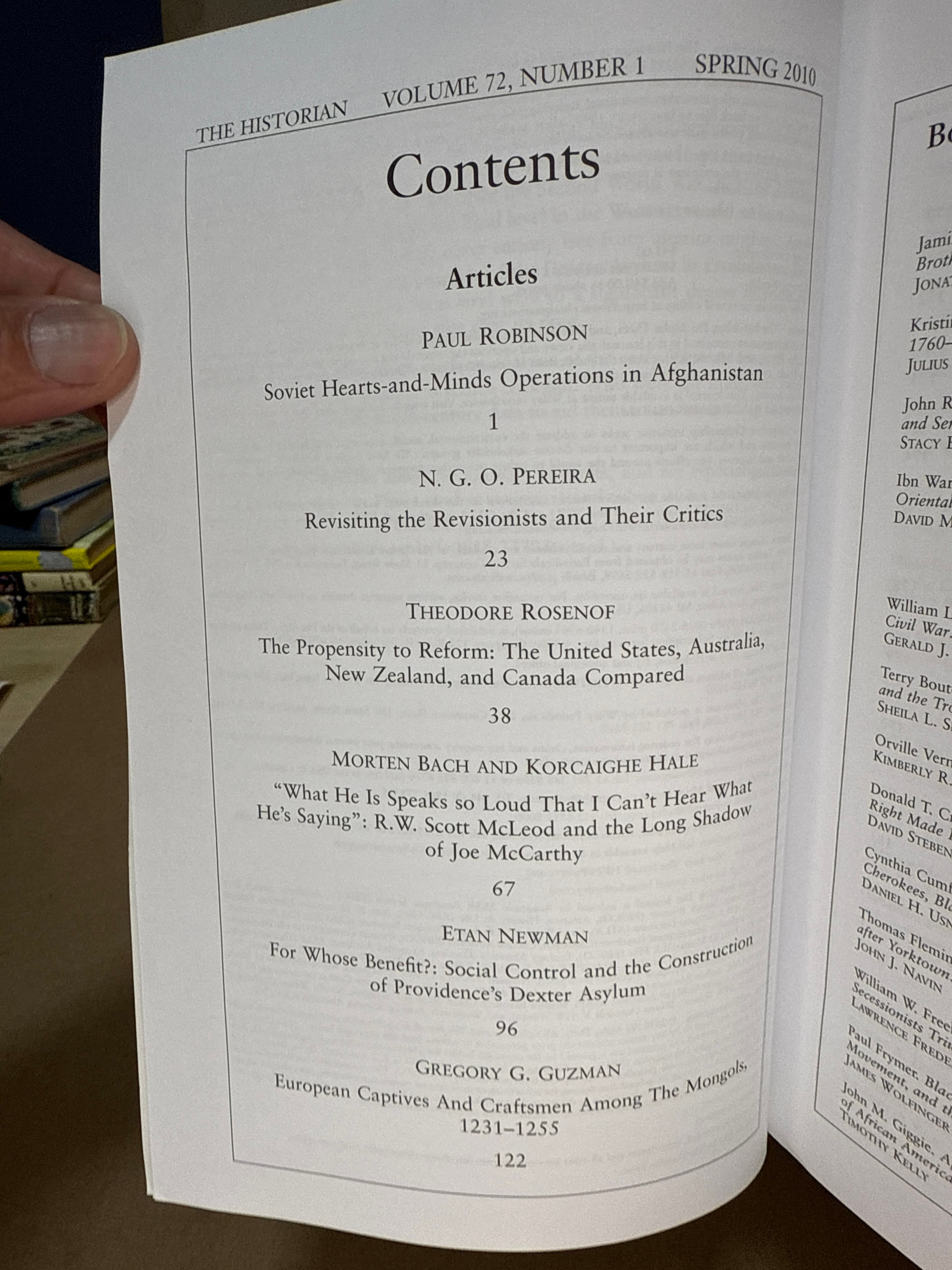The Historian Academic Journal Volume 72, Number 1 Spring 2010 - title page