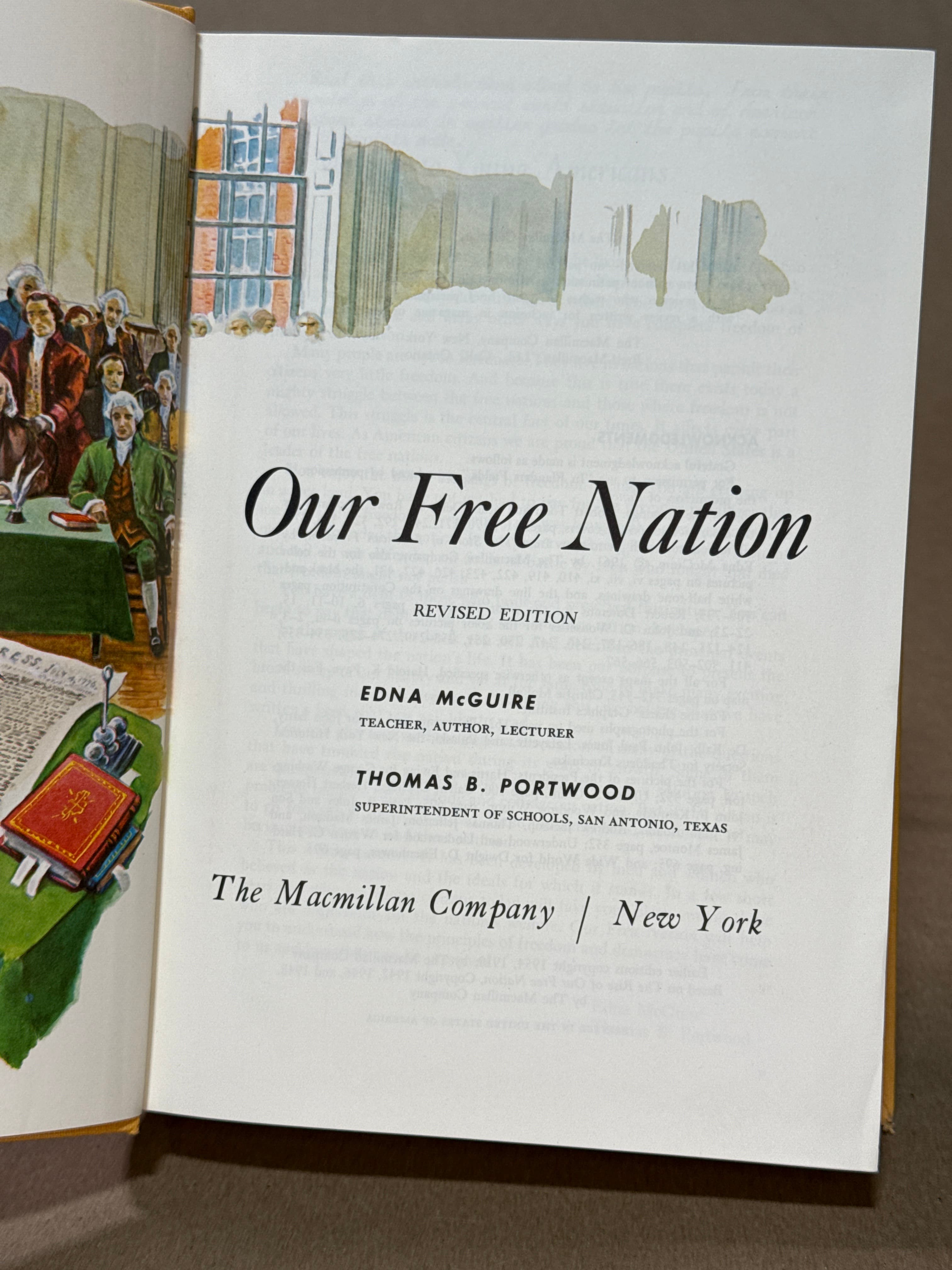 Our Free Nation Teacher's Edition [Hardcover] Edna McGuire 1961 Textbook by Edna McGuire, Thomas B. Portwood - title page
