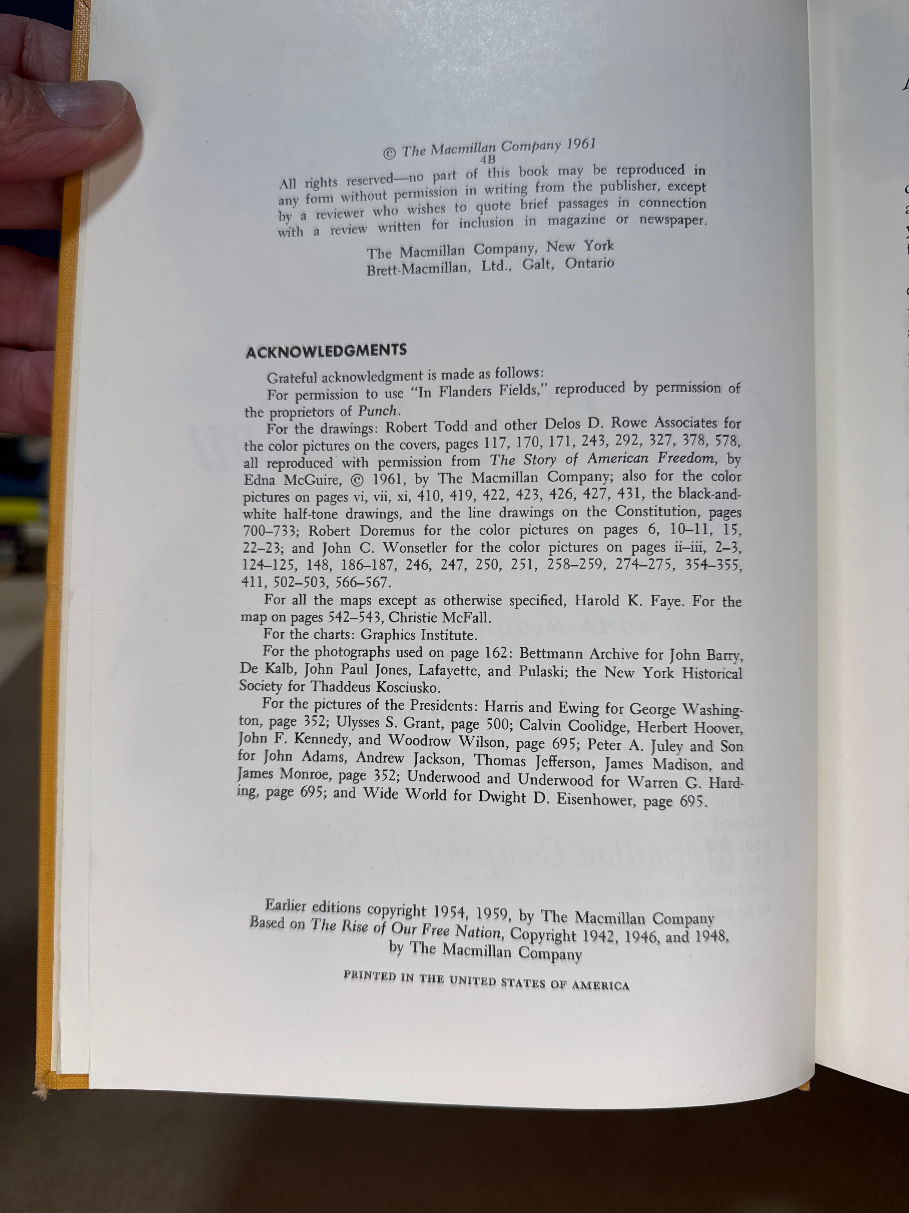 Our Free Nation Teacher's Edition [Hardcover] Edna McGuire 1961 Textbook by Edna McGuire, Thomas B. Portwood - copyright page showing 1961 details