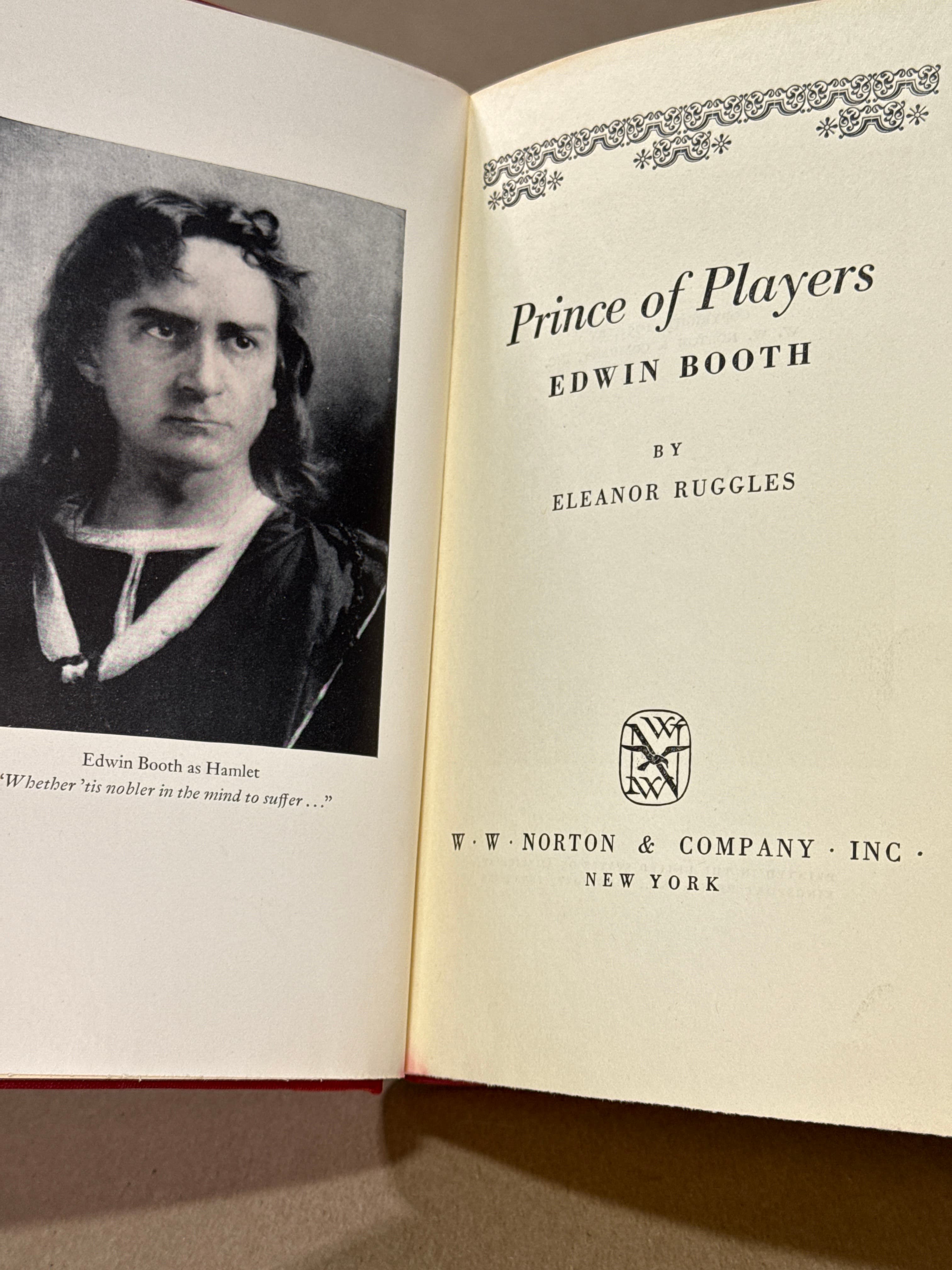 Prince of Players: Edwin Booth [Hardcover] Eleanor Ruggles 1953  by Eleanor Ruggles - title page