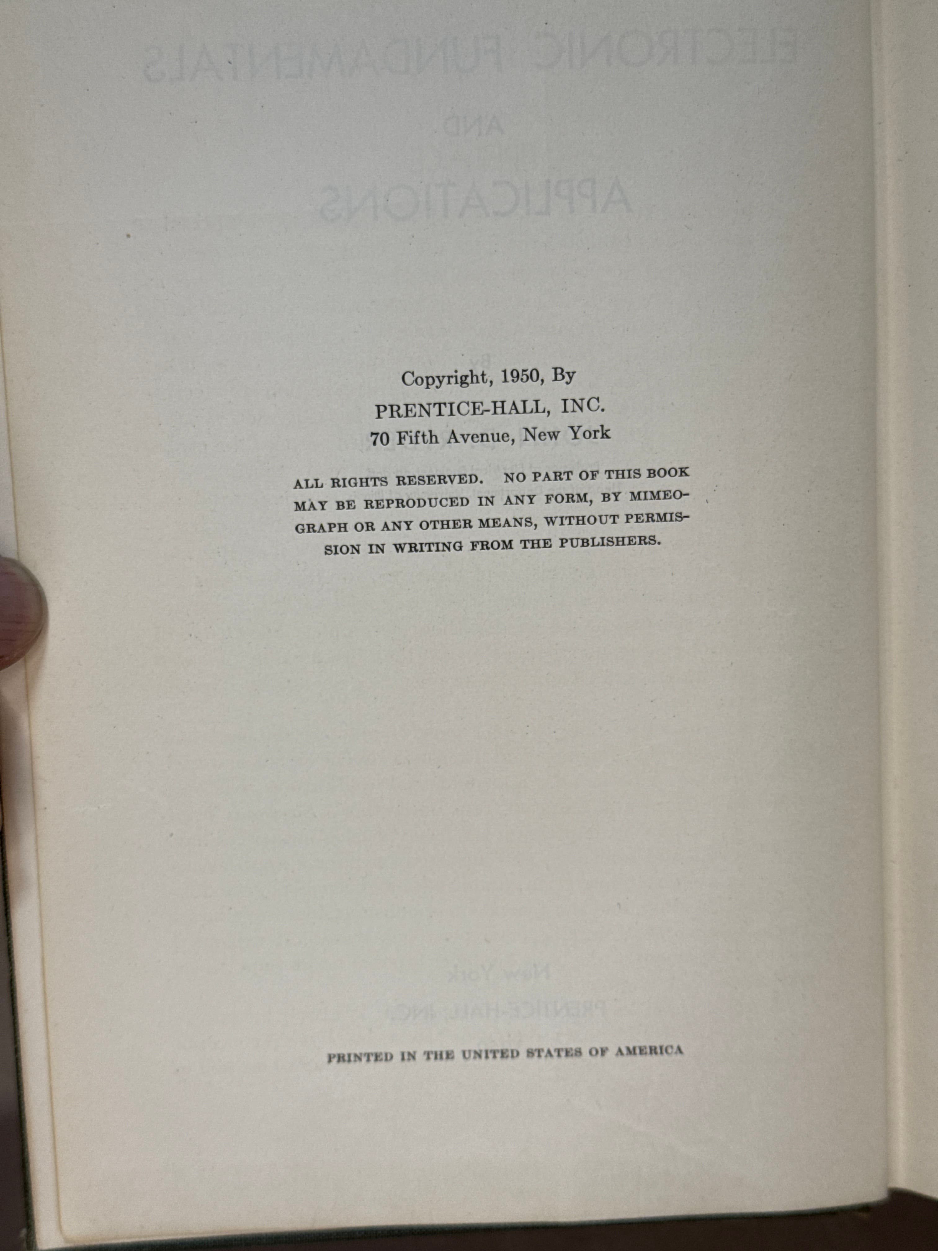 Electronic Fundamentals and Applications [Hardcover] John D. Ryder 1950 by John D. Ryder - copyright page showing 1950 details