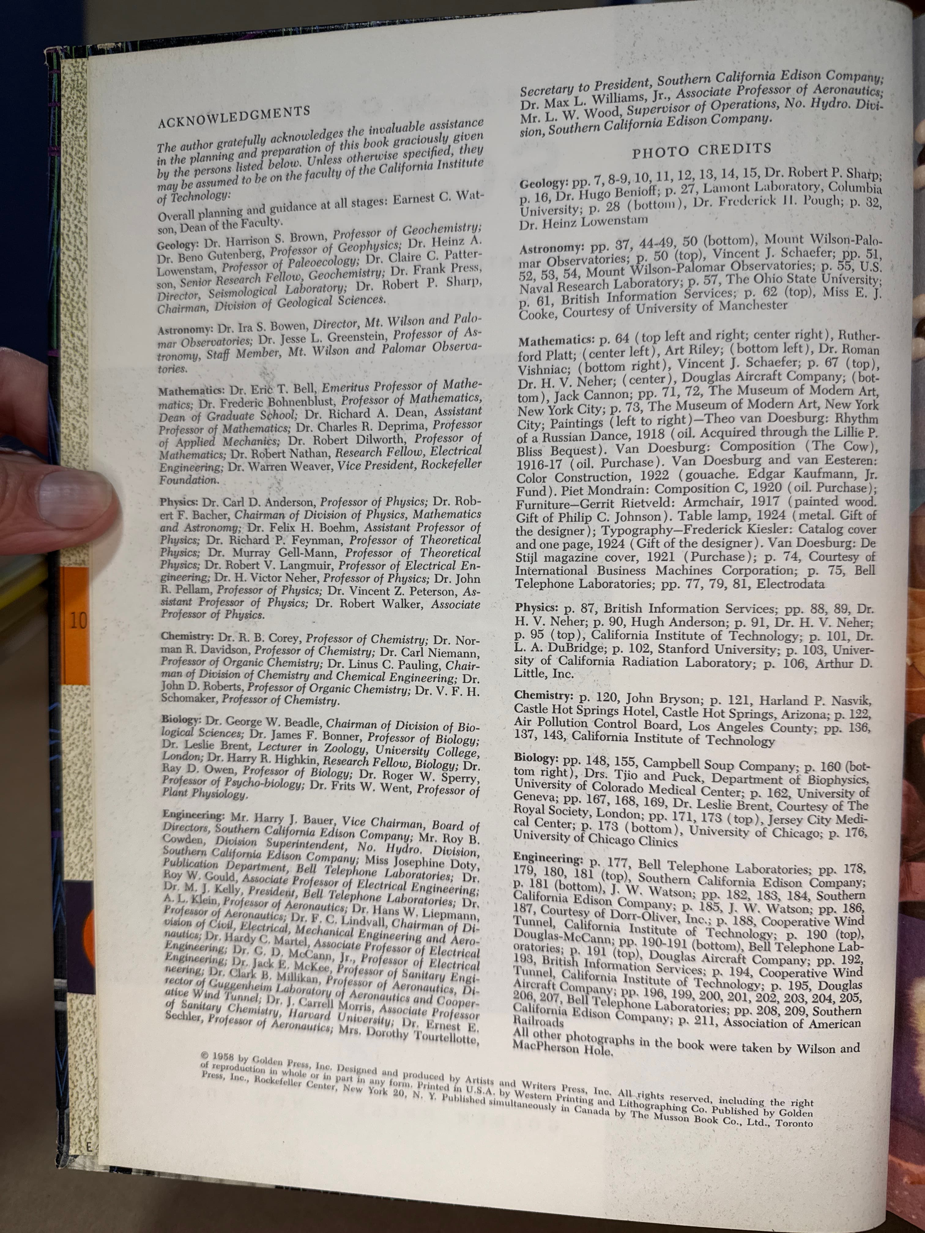 The World of Science [Hardcover] 1958 Golden Book Edition by Jane Werner Watson - copyright page showing 1958 details
