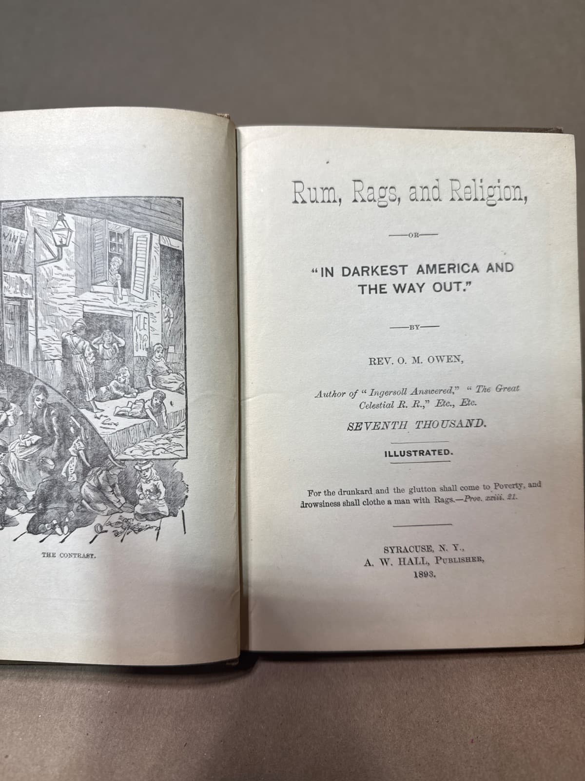 Rum, Rags, and Religion, or "In Darkest America and the Way Out." by Rev. O. M. Owen - title page