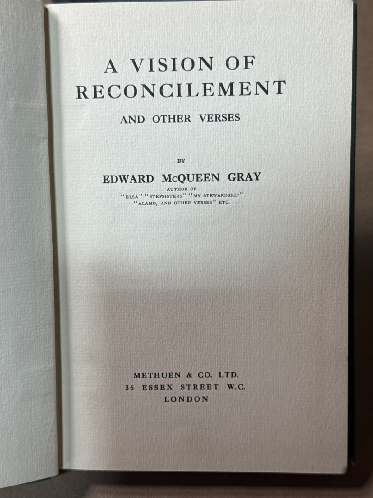 A Vision of Reconcilement and Other Verses by Edward McQueen Gray - title page