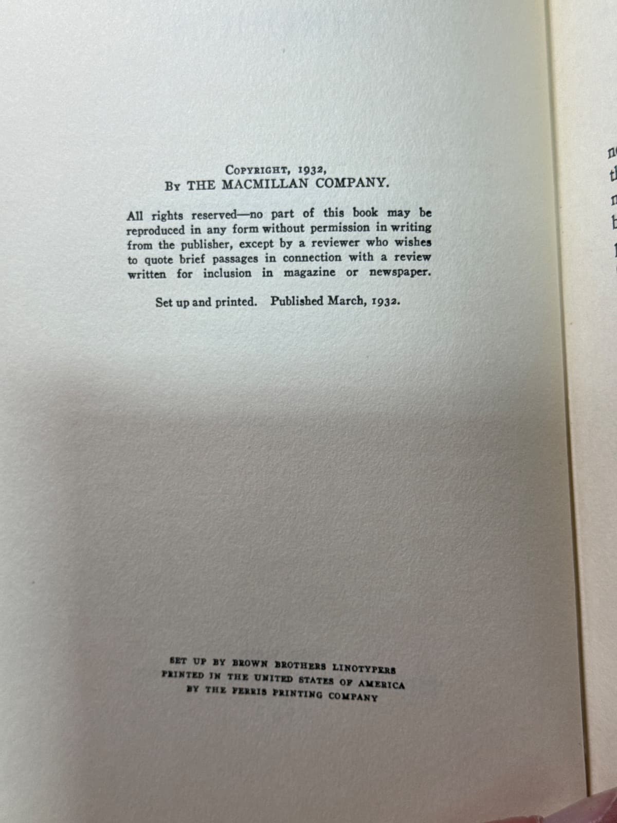 England Muddles Through by Harold E. Scarborough - copyright page showing 1932 details