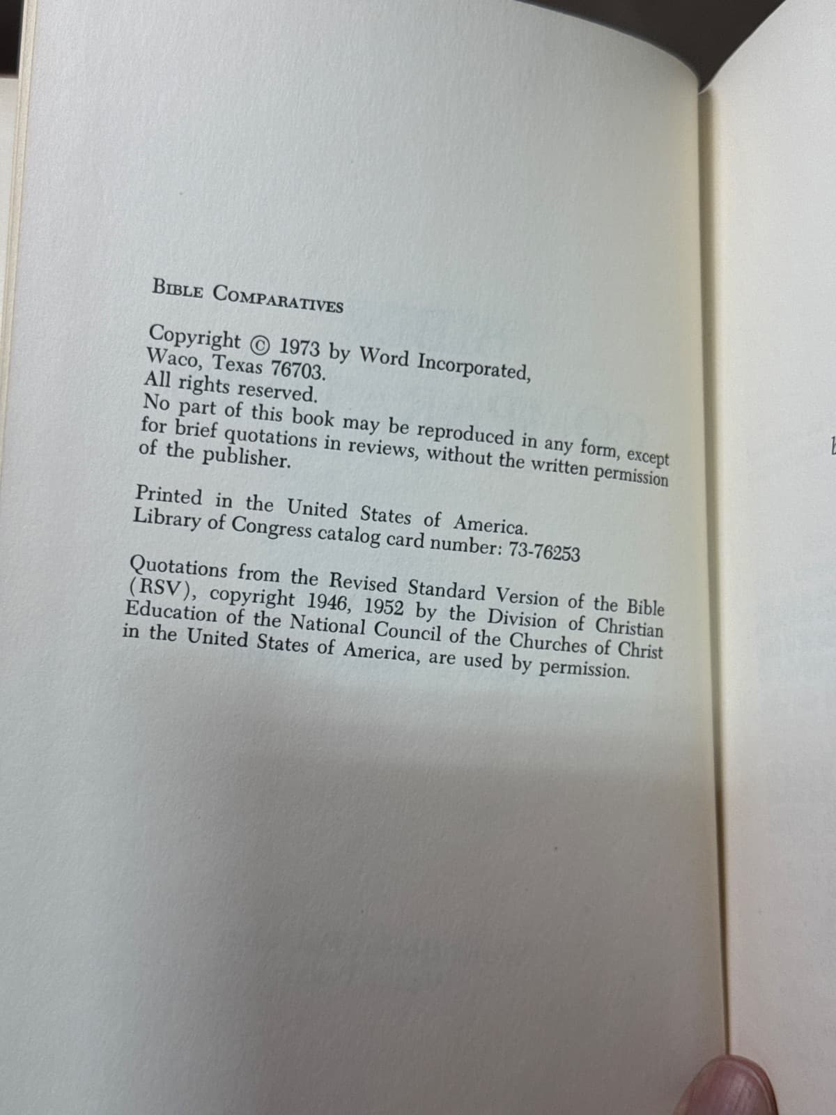 Bible Comparatives by R. Earl Allen - copyright page showing 1973 details