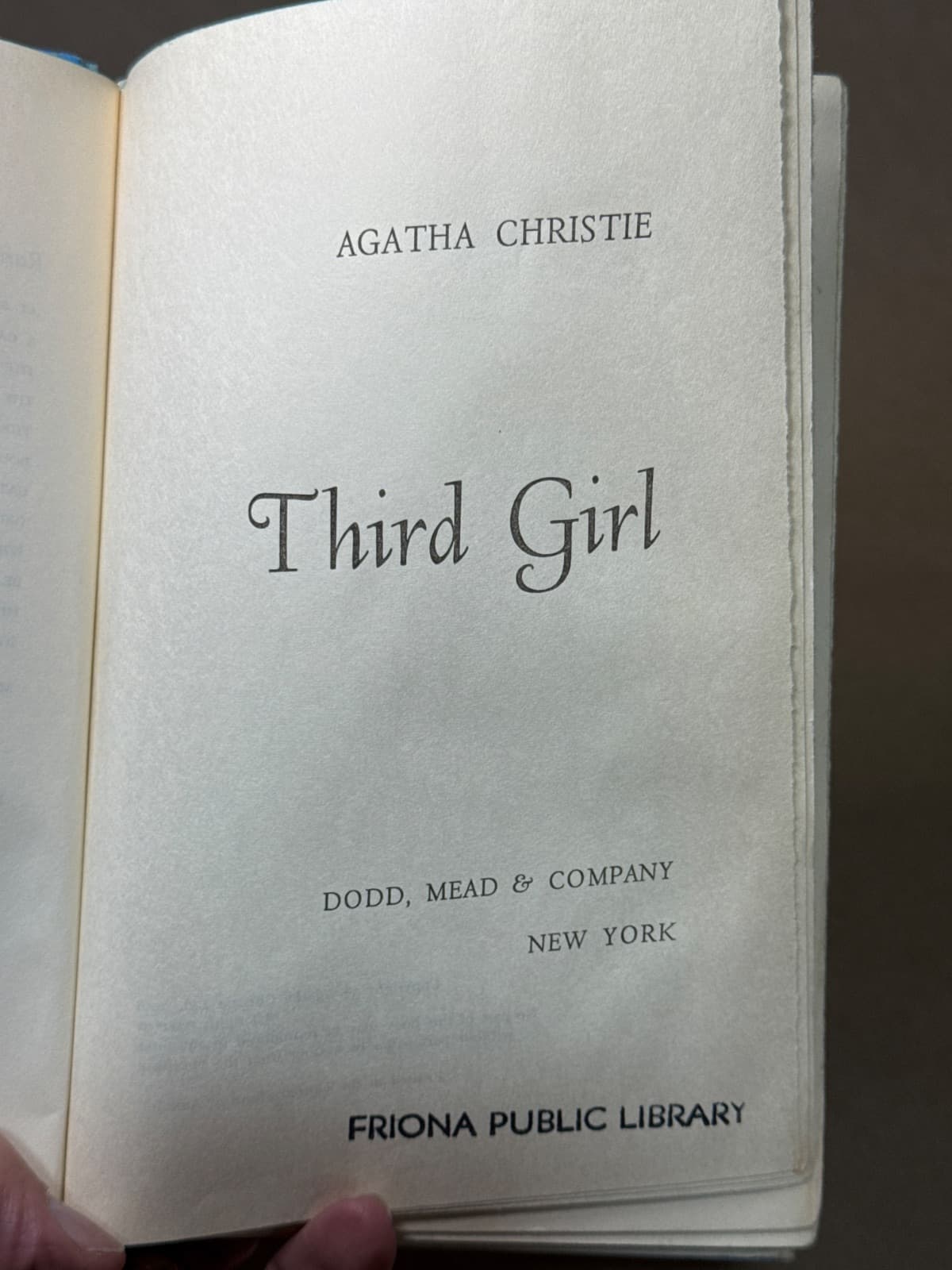 Third Girl by Agatha Christie - title page