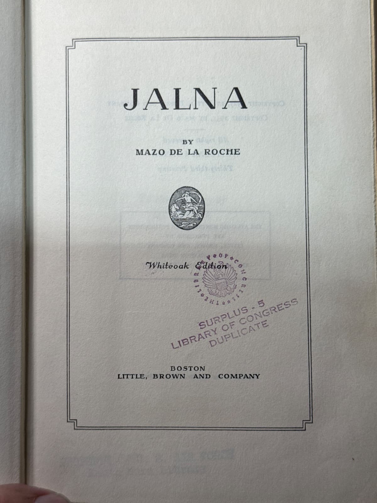 Jalna by Mazo de la Roche - title page