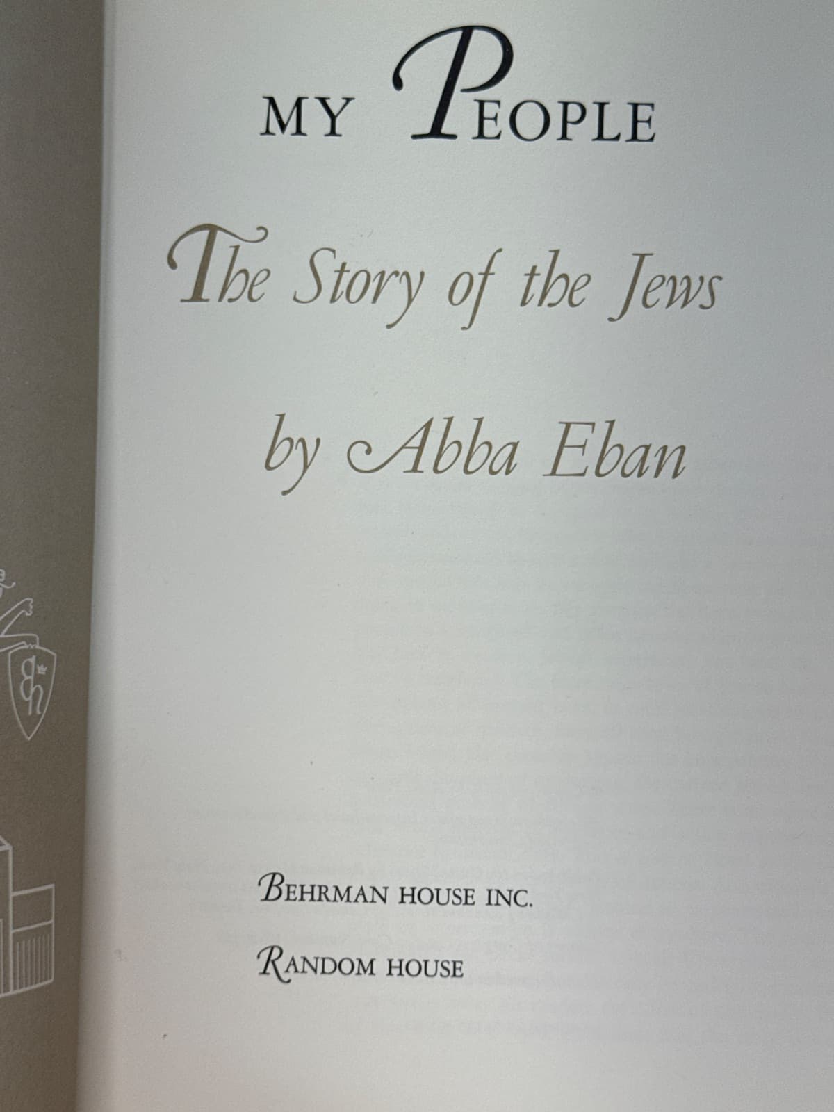 My People: The Story of the Jews by Abba Eban - title page