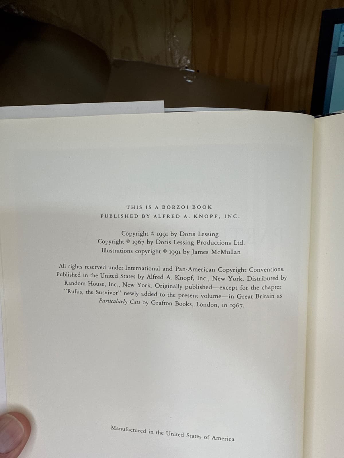 Particularly Cats and Rufus by Doris Lessing - copyright page showing 1991 details