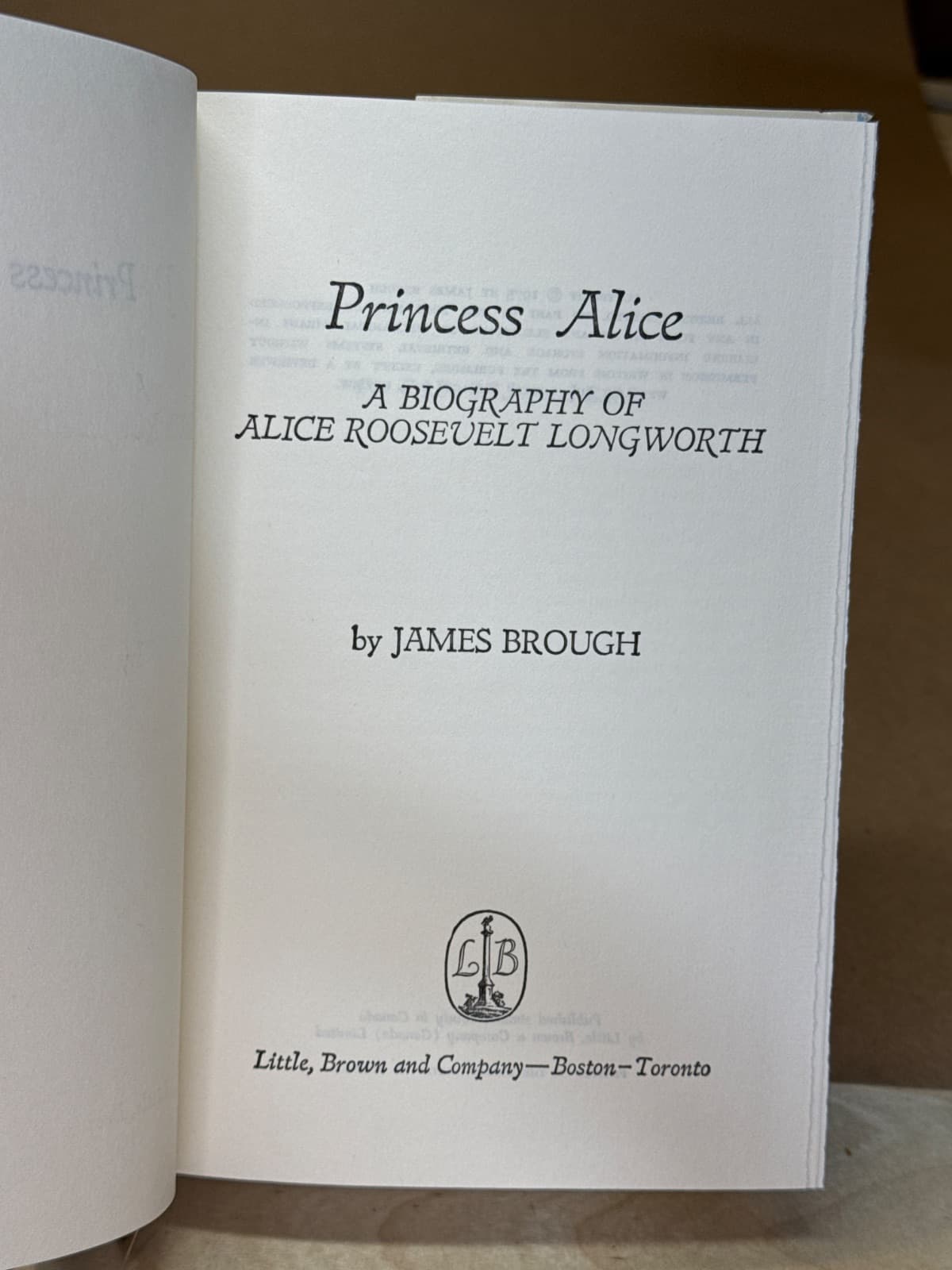 Princess Alice: A Biography of Alice Roosevelt Longworth by James Brough - title page