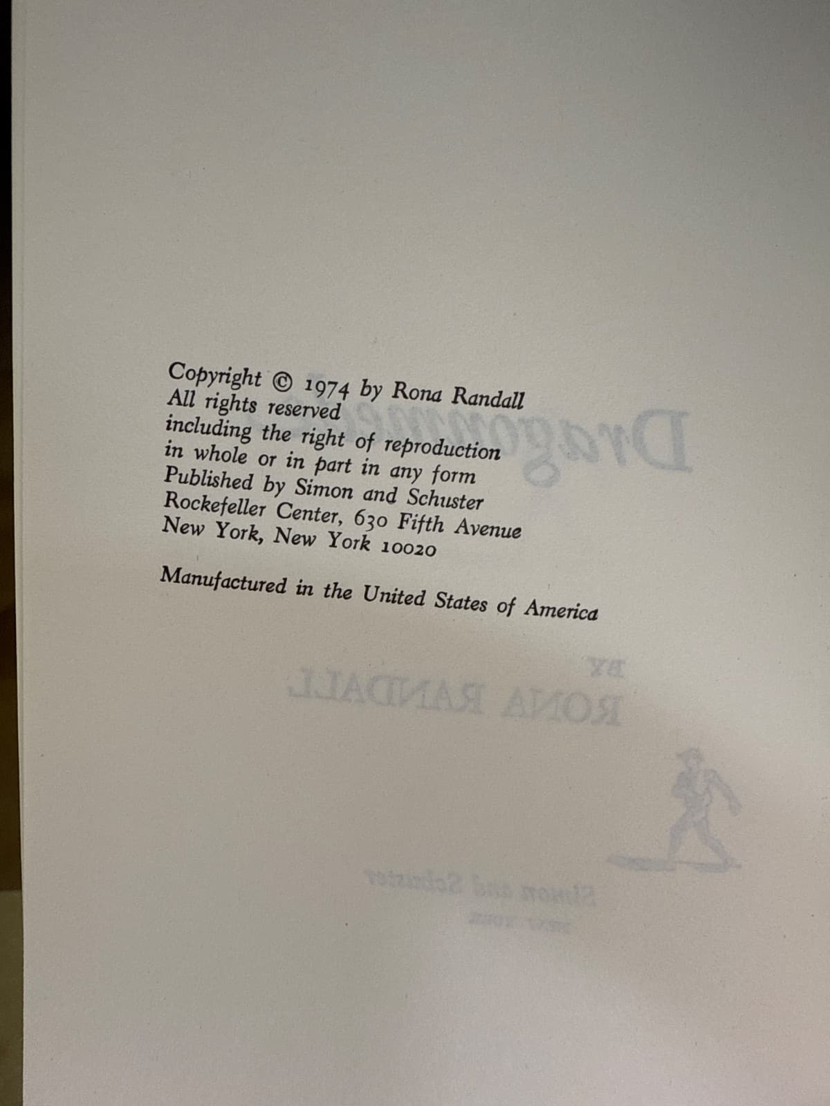 Dragonmede by Rona Randall - copyright page showing publication details