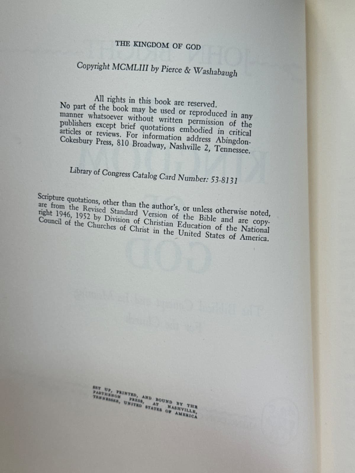 The Kingdom of God by John Bright - copyright page showing 1953 details