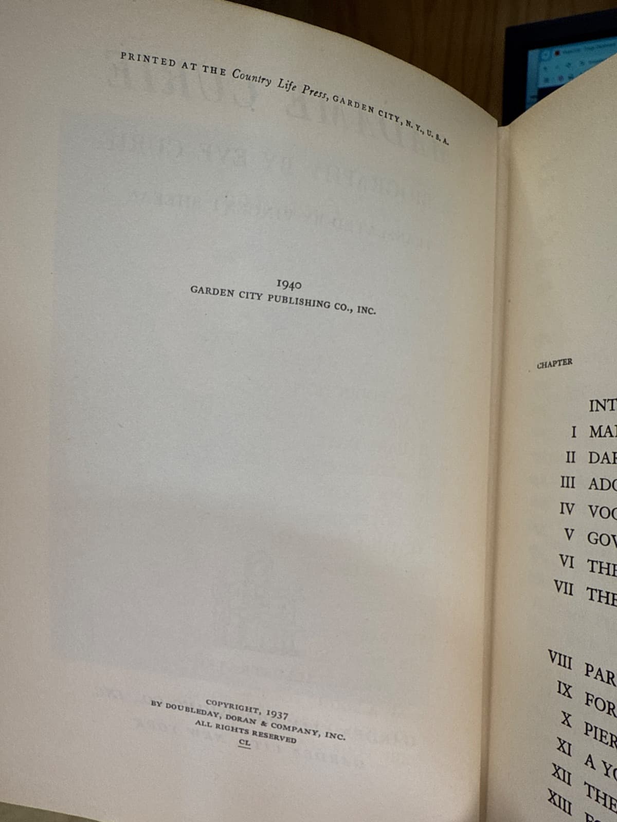 Madame Curie by Eve Curie - copyright page showing 1940 details