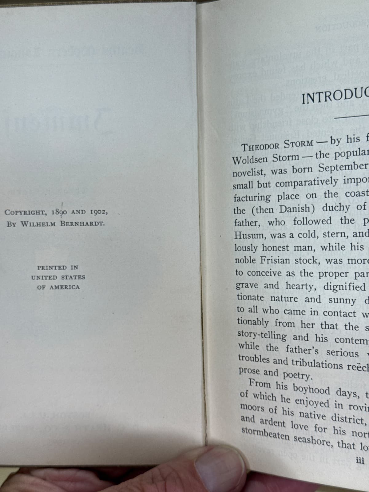 Immensee by Theodor Storm - copyright page showing 1905 details