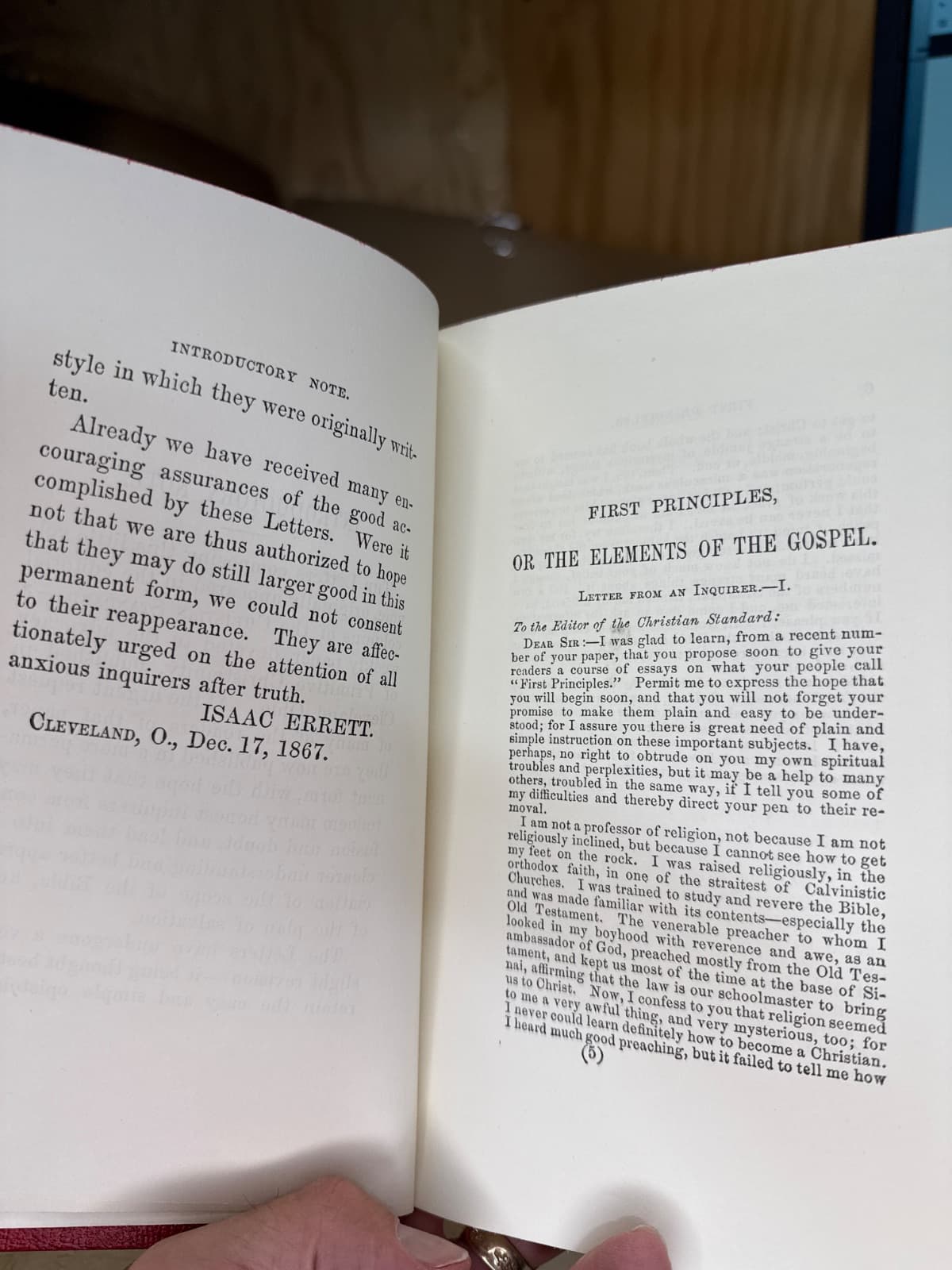 First Principles: or, The Elements of the Gospel, Analyzed and Discussed in Letters to an Inquirer by Isaac Errett - copyright page showing publication details