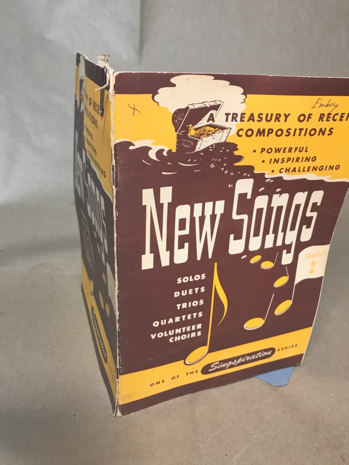 New Songs No. 2 by Alfred B. Smith, Compiler - quarter view showing binding condition