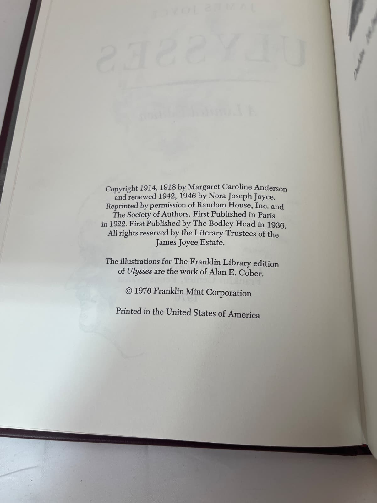 Ulysses by James Joyce - copyright page showing publication details