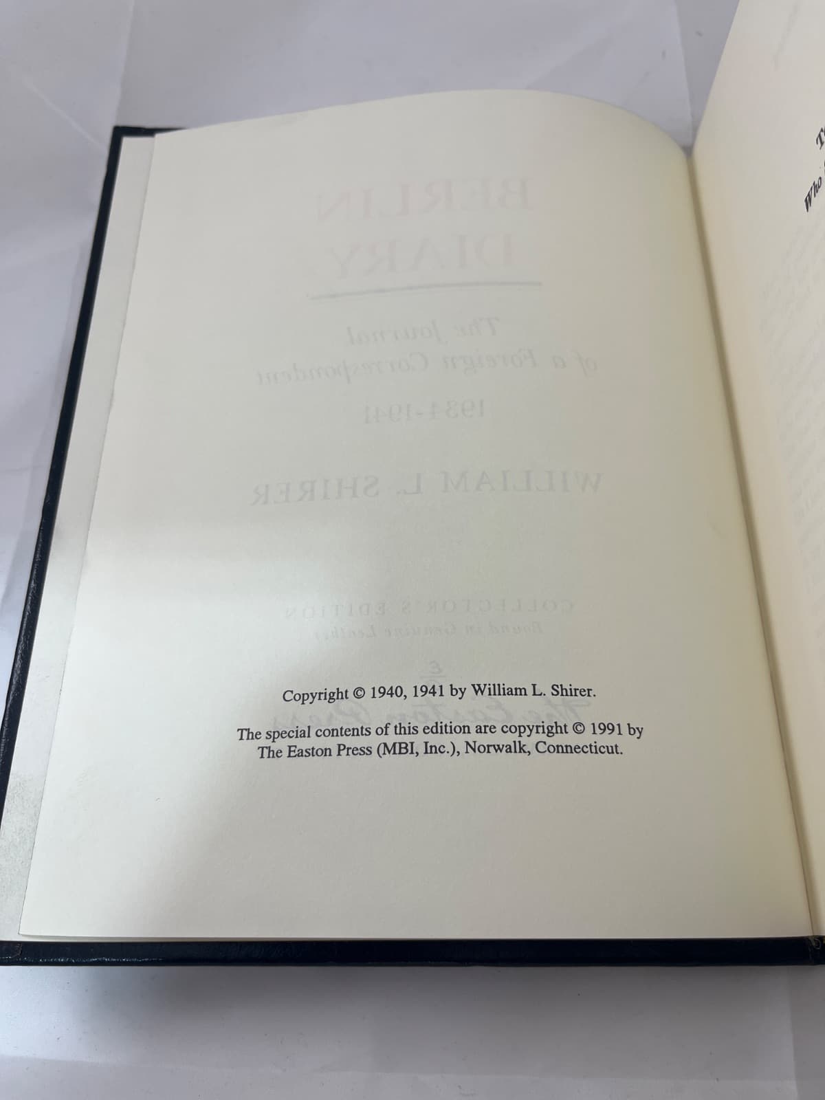 Berlin Diary: The Journal of a Foreign Correspondent, 1934-1941 by William L. Shirer - copyright page showing 1991 details