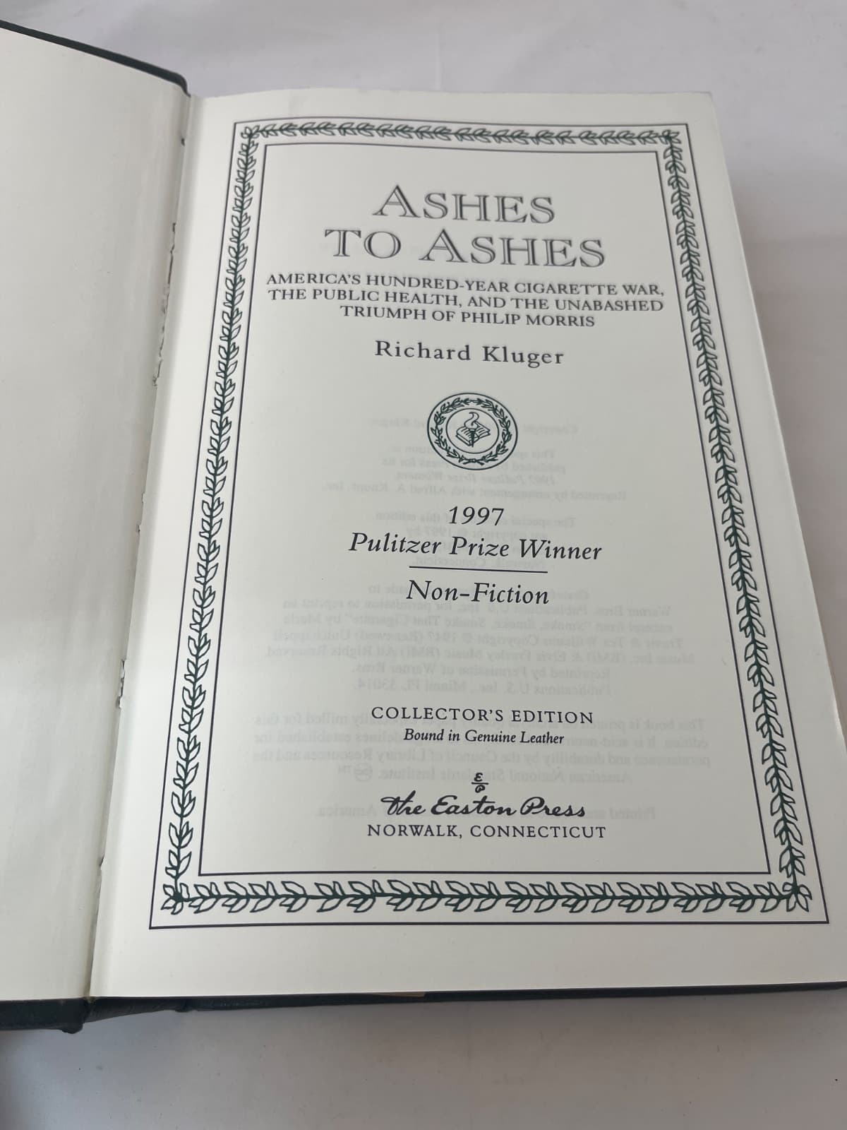 Ashes to Ashes - Richard Kluger - Easton Press - SIGNED  by Richard Kluger - title page