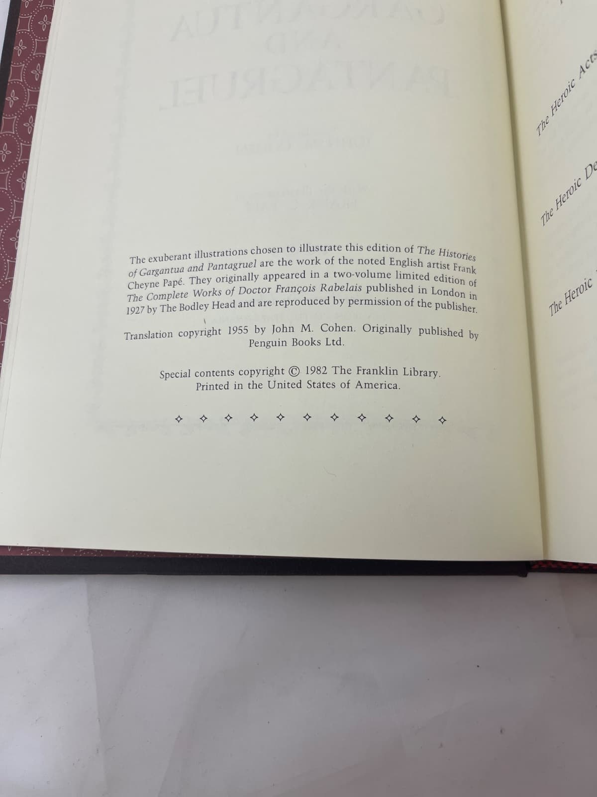 The Histories of Gargantua and Pantagruel - Franklin Library(1982) by François Rabelais - copyright page showing 1982 details