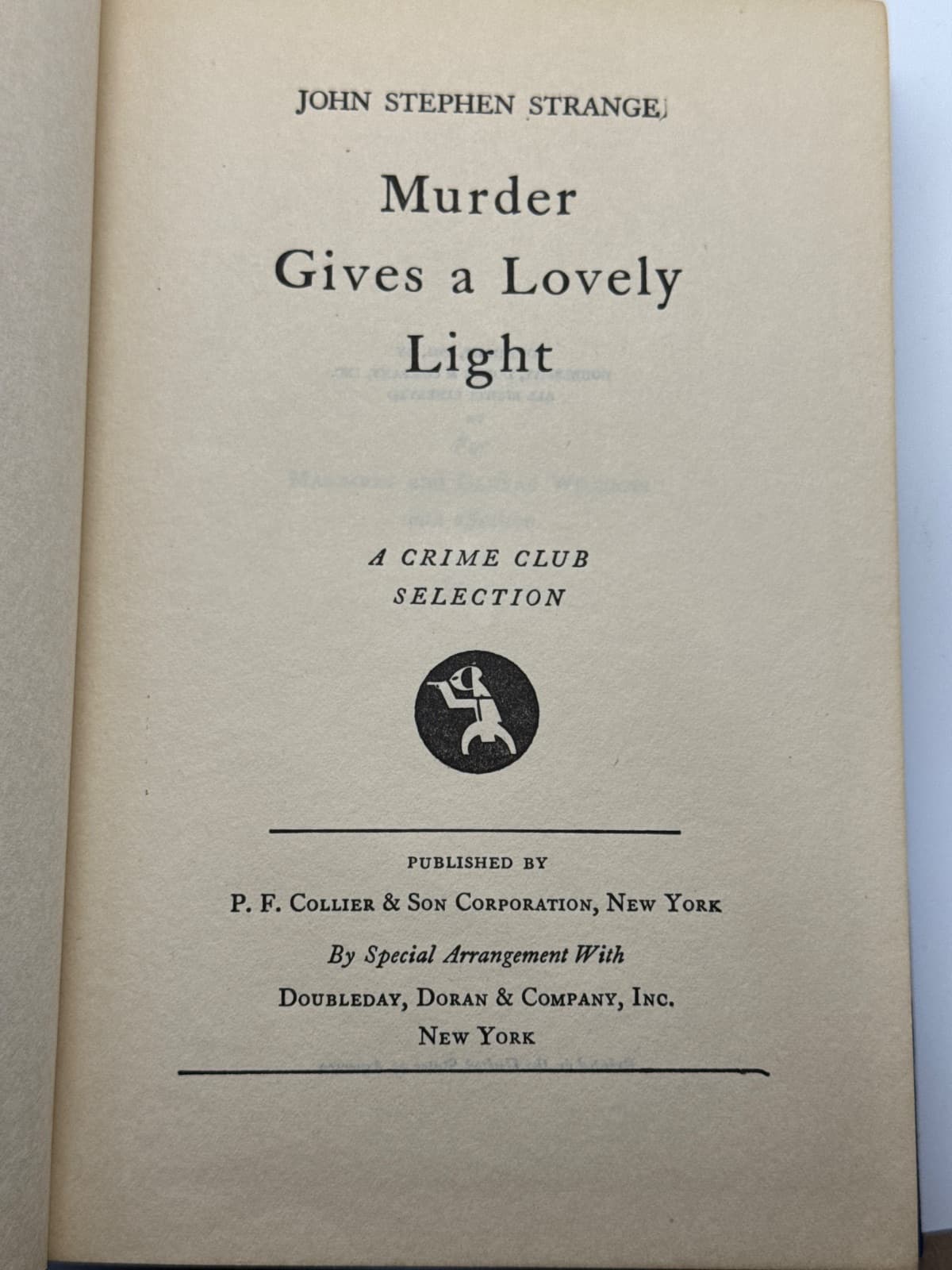 Murder Gives a Lovely Light by John Stephen Strange - title page