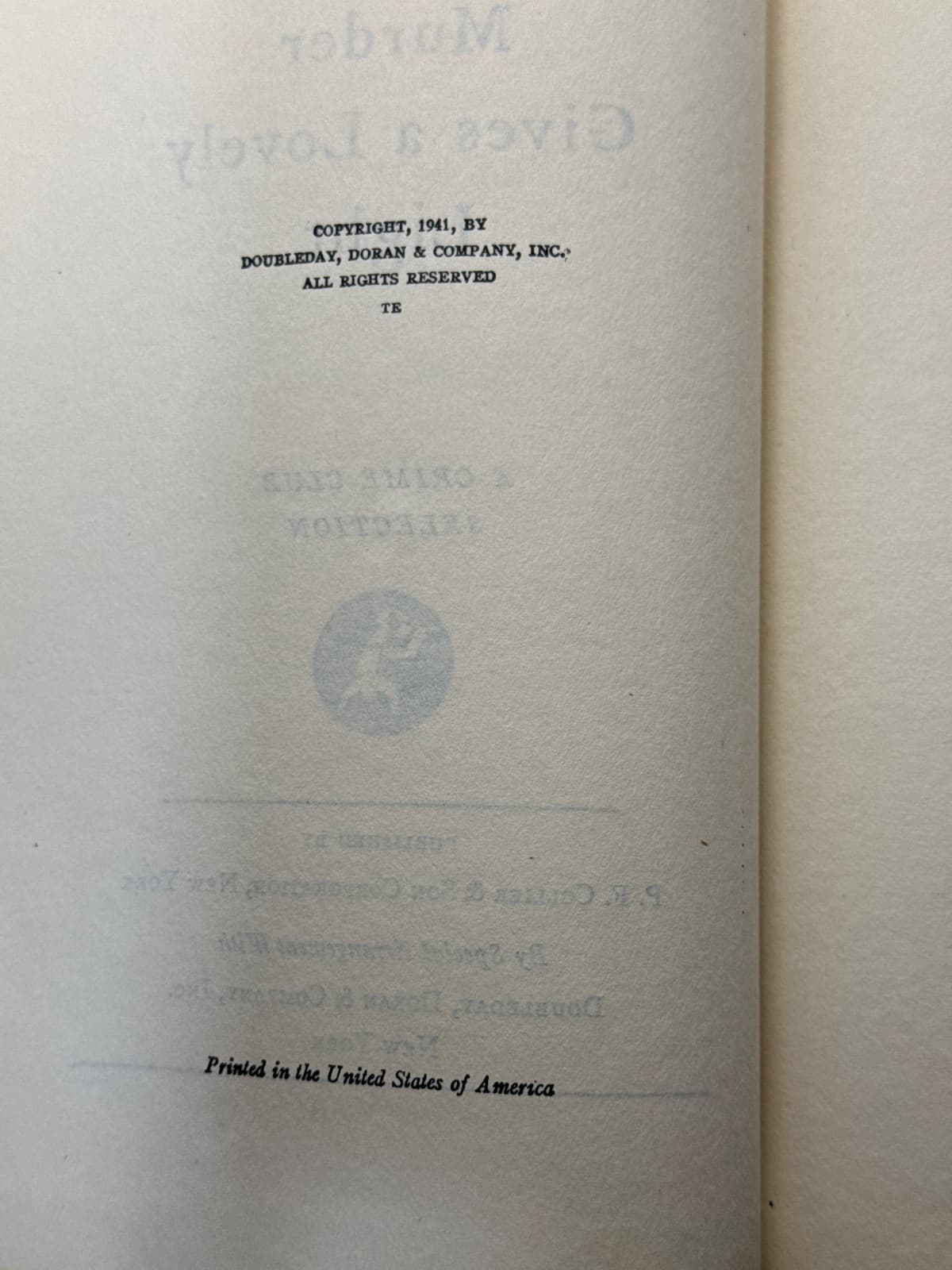 Murder Gives a Lovely Light by John Stephen Strange - copyright page showing publication details